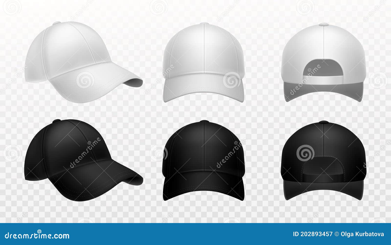 Download Baseball Cap. Realistic Black And White Hat Mockup, Front ...