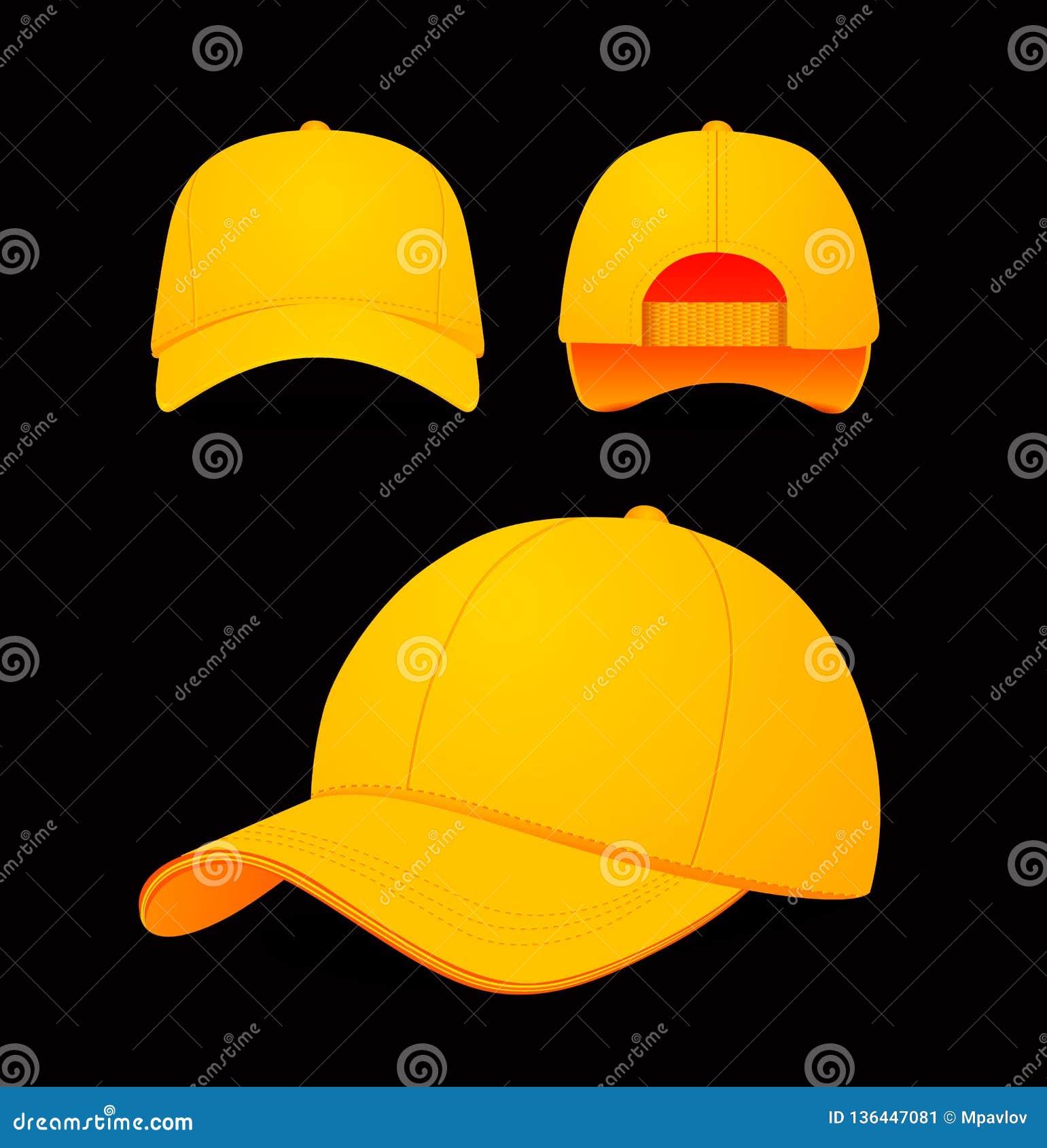 Download Baseball Cap Vector Illustration On Dark Background. Mock ...