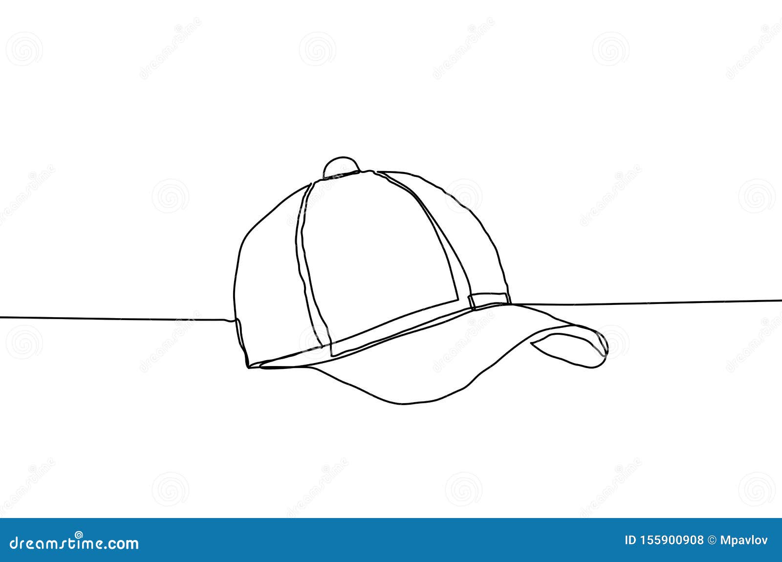 Baseball Cap Vector Illustration on a White Background. Continuous Line