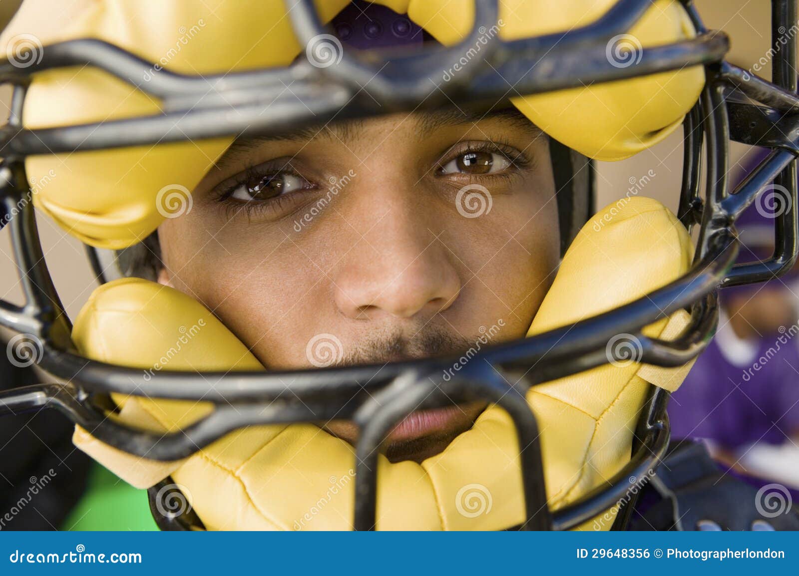 Baseball Catcher Wearing Helmet Stock Photo Image of baseball