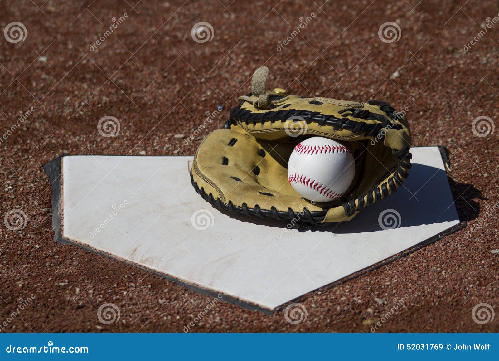 Baseball Catchers Mitt with Ball on Homeplate Stock Image Image of
