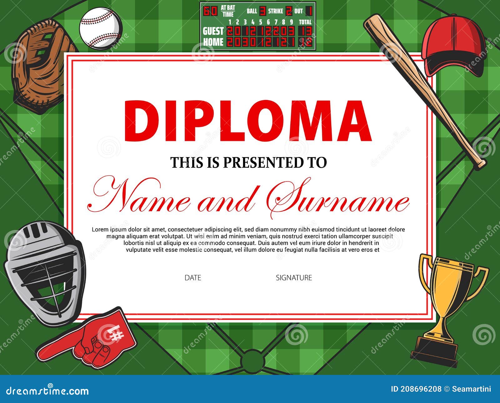 Baseball Certificate, Sport Award Diploma, Winner Stock Vector Inside Softball Award Certificate Template