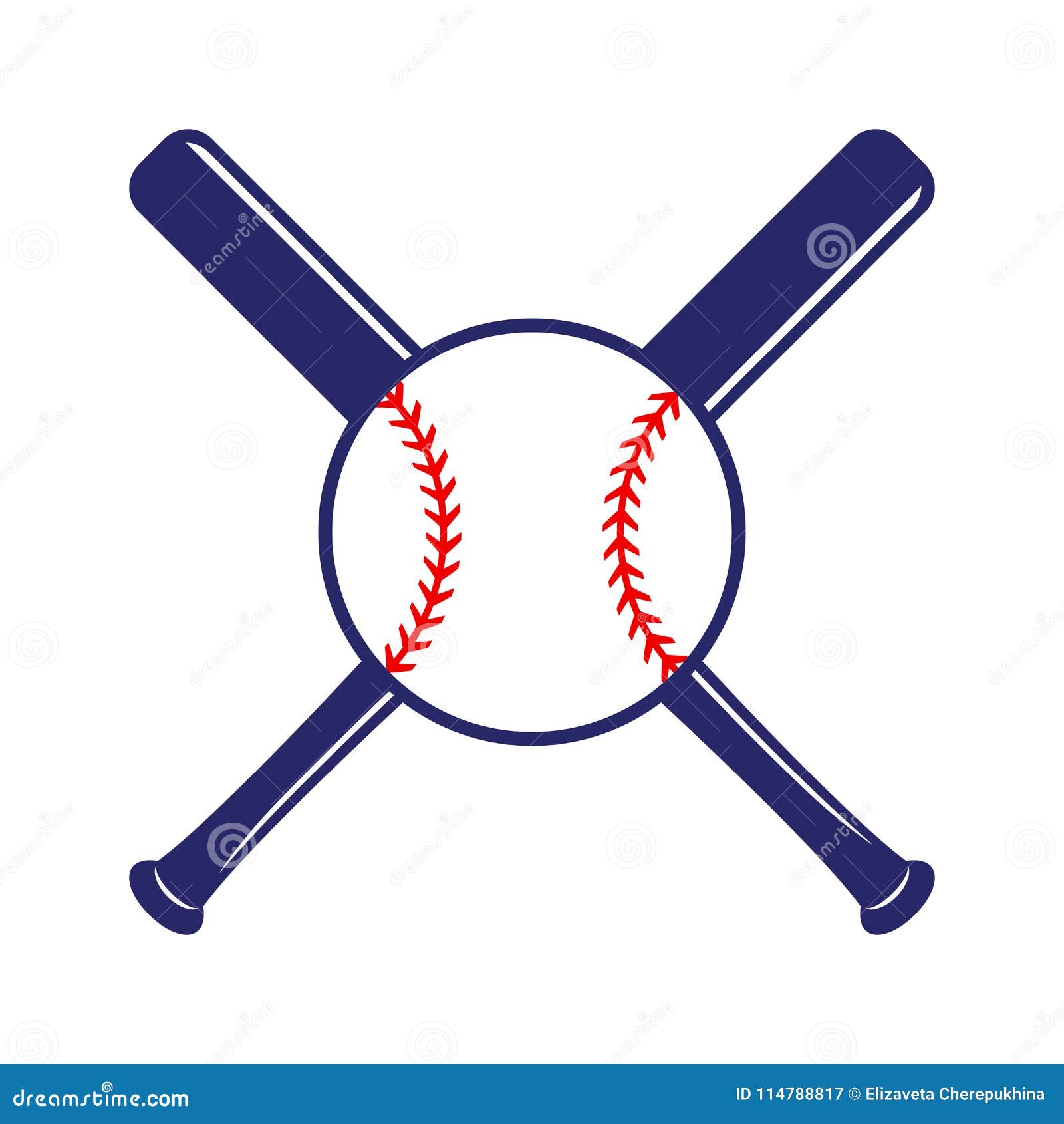 baseball crossed bats with ball. criss cross bats. flat  