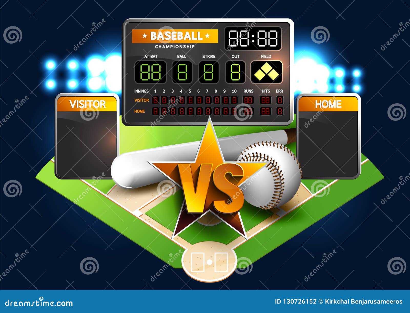 Baseball Diamond and Baseball Scoreboard Stock Vector Illustration of