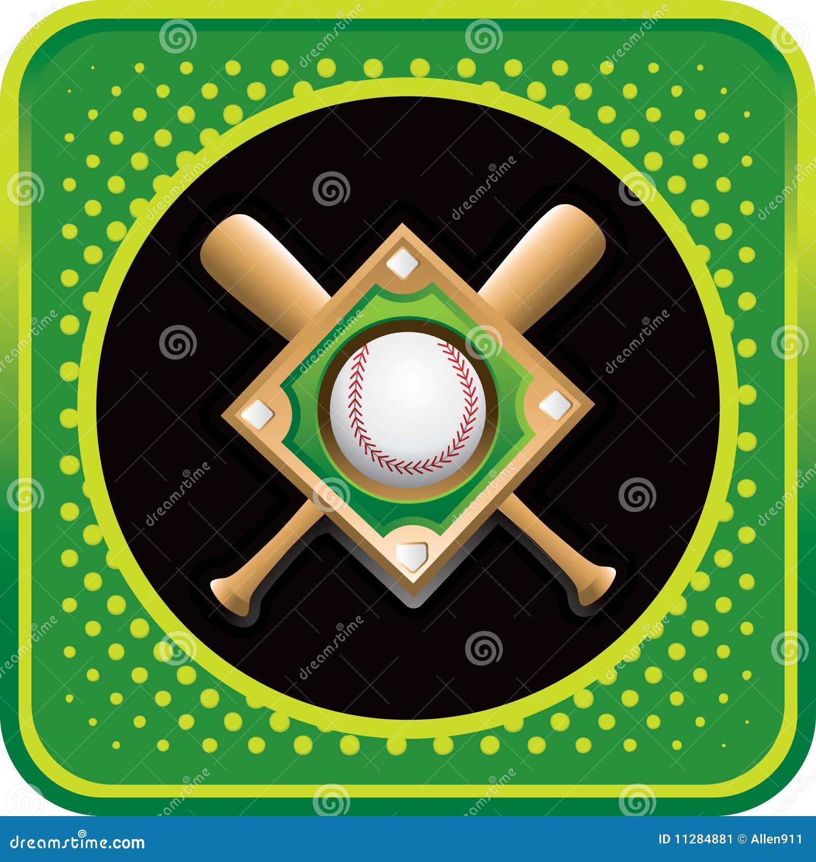 Baseball Diamond and Bats on Green  Icon Stock Vector Illustration