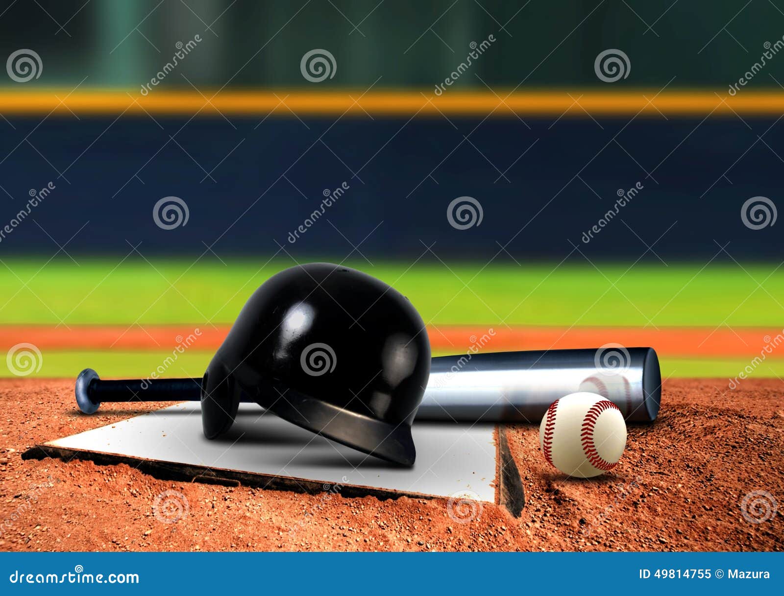 Baseball equipment on base stock image. Image of base 49814755