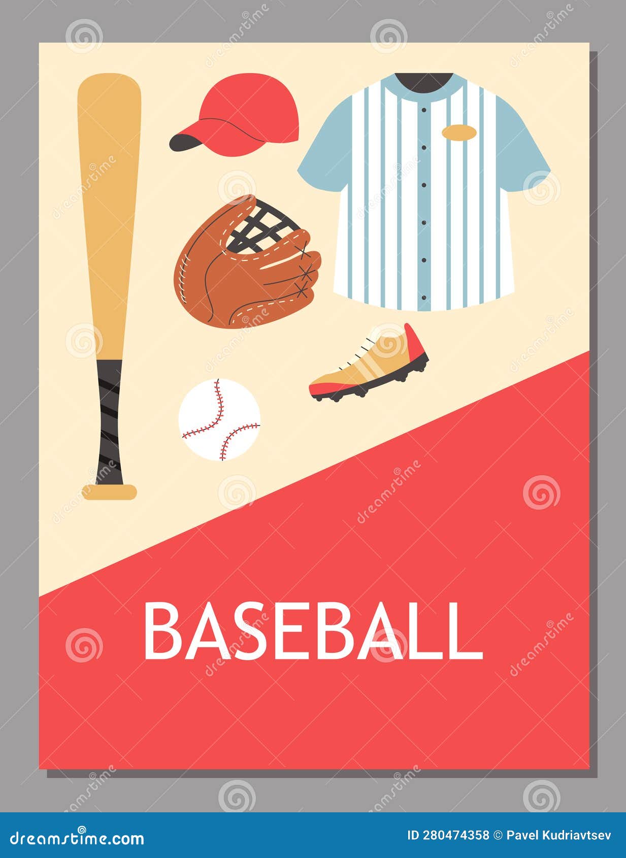 Baseball Equipment Shop Advertising Poster, Flat Vector Illustration