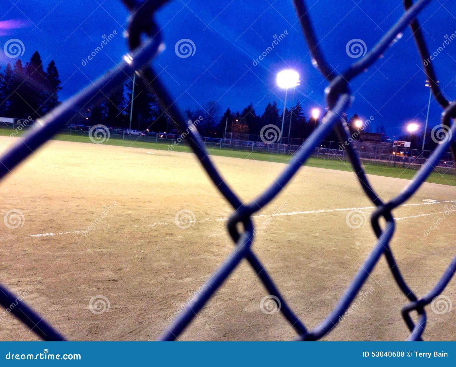 Baseball Field and Fence at Night Under Lights Stock Photo Image of field, night 53040608