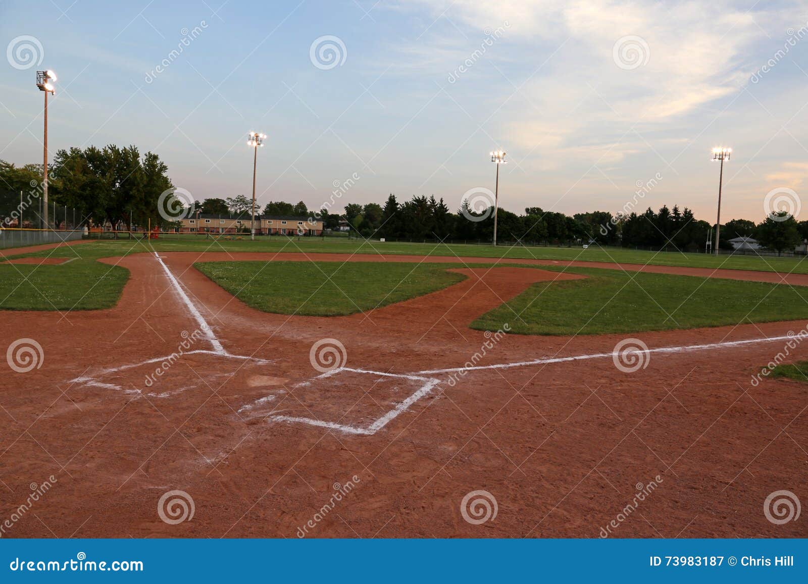 Baseball Field at Sunset stock image. Image of pastime 73983187