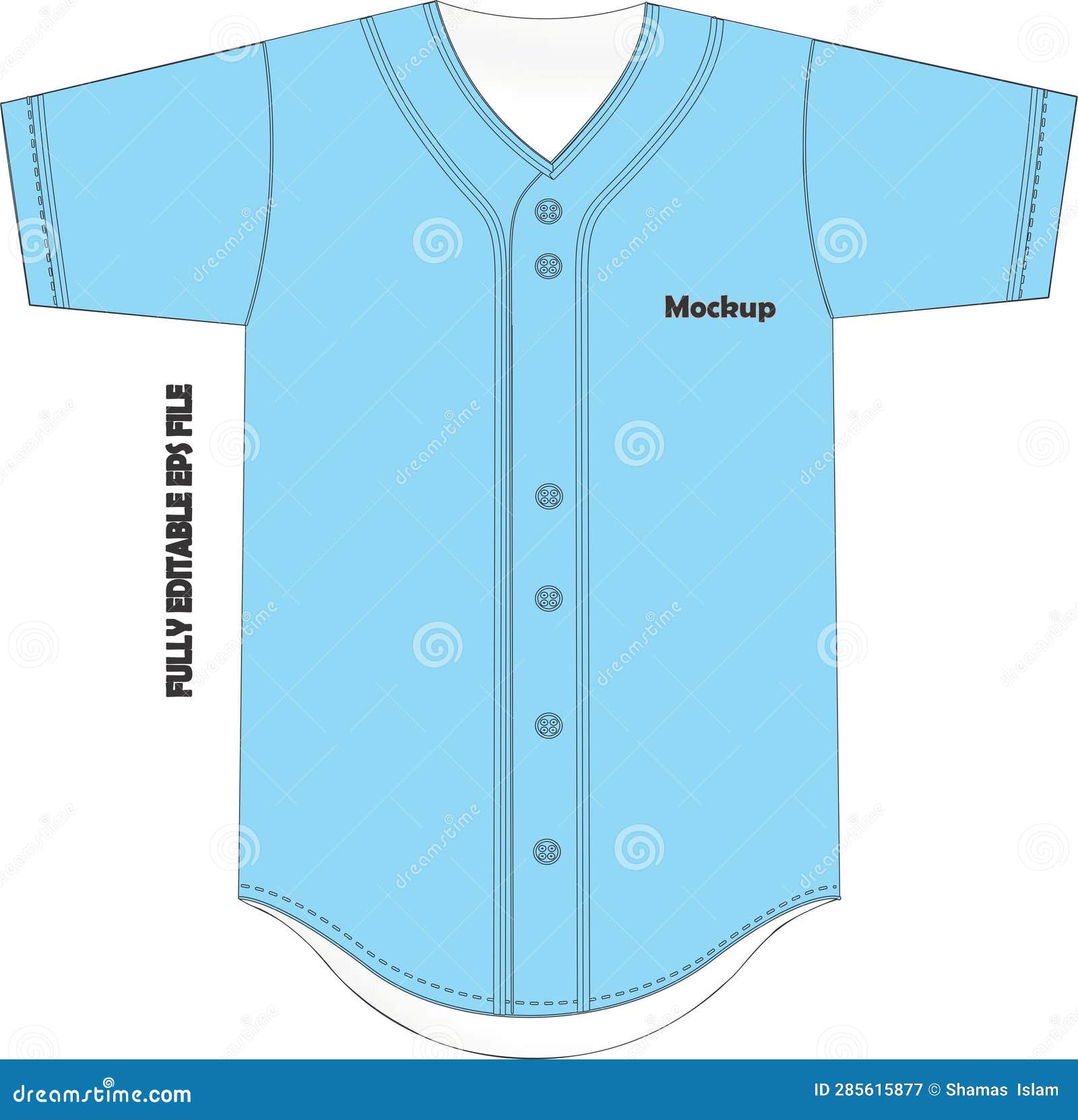 Baseball Full Button Two Button V Neck Jersey Mock Ups Templates Stock