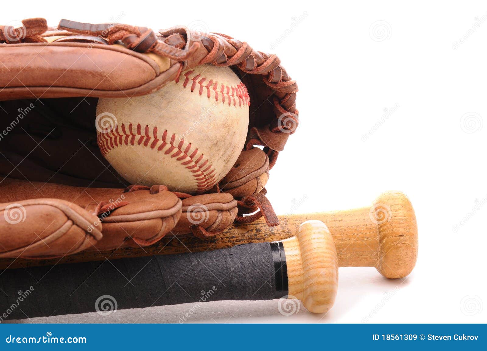 Baseball Glove Ball and Two Bats on White Stock Image Image of game
