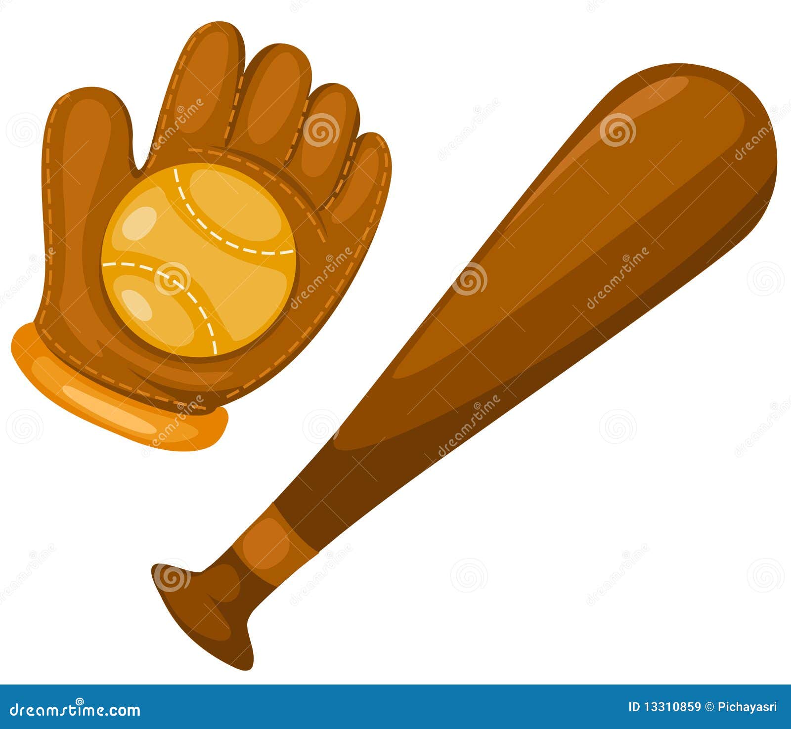 Baseball Glove, Bat and Ball Stock Vector Illustration of athletic