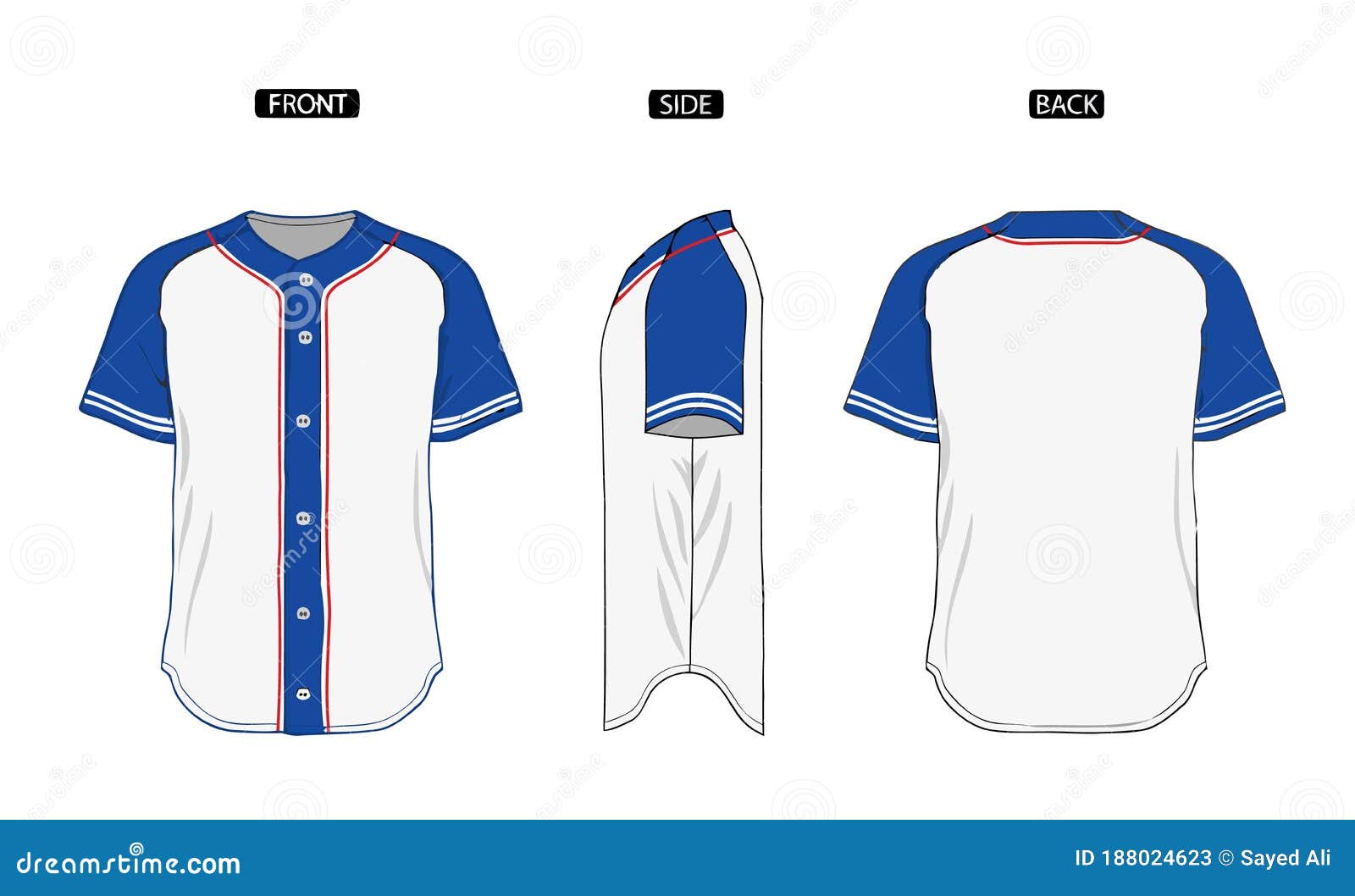 Baseball Jersey T-shirt Design Template. Colorful Sport Jersey Mockup Front  and Back View. Baseball T Shirt Blue and White. Stock Vector - Illustration  of fashion, colorful: 188024623