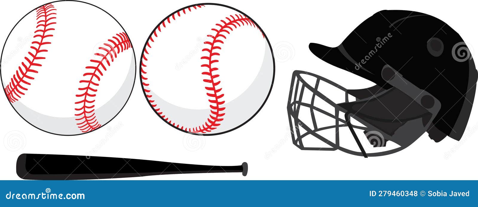 Vector Illustration Baseball Kit Helmet, Bat, Ball Set Stock Vector Illustration of range