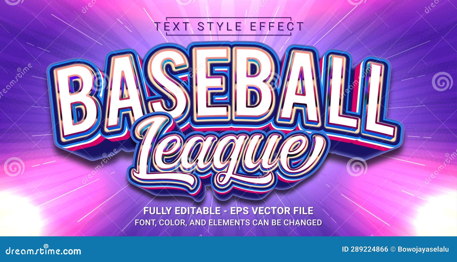Baseball League Text Style Effect. Editable Graphic Text Template Stock