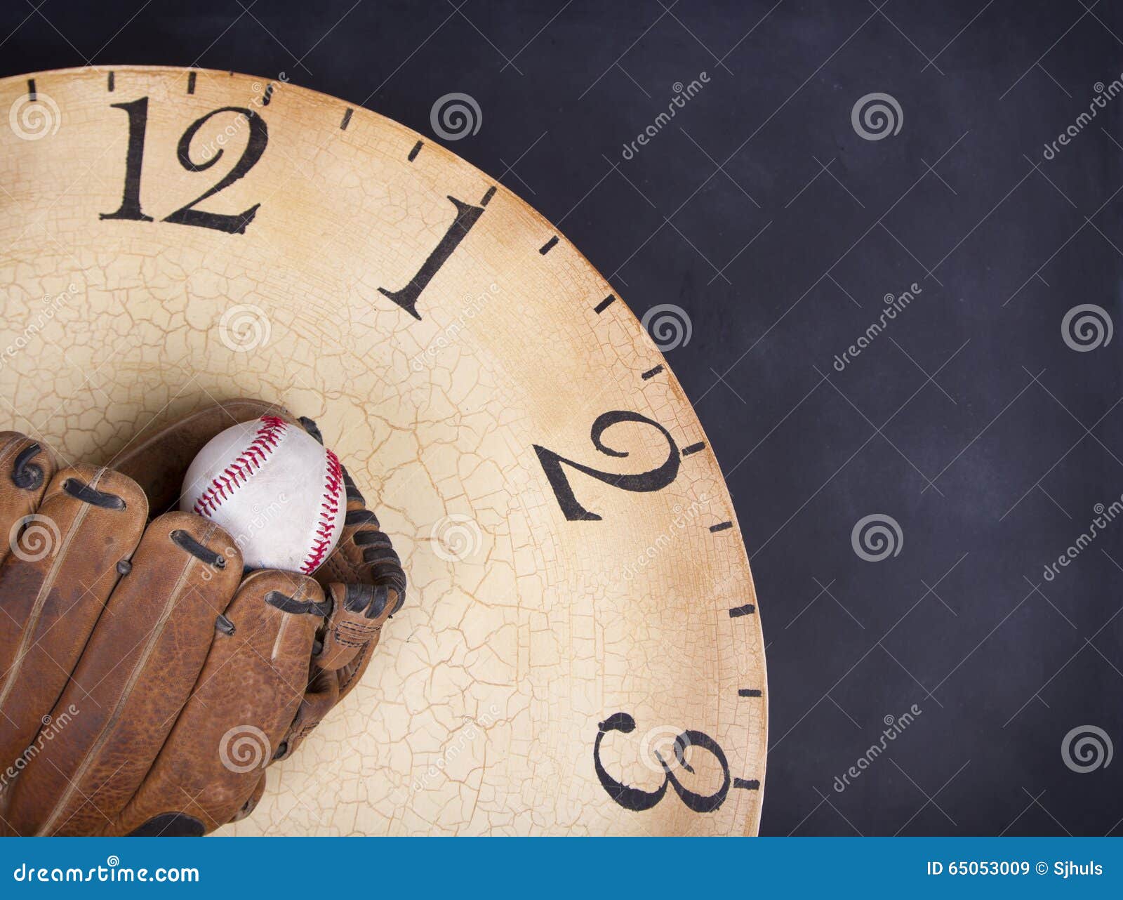 A Baseball and Mitt on an Old Vintage Clock Stock Image Image of ball