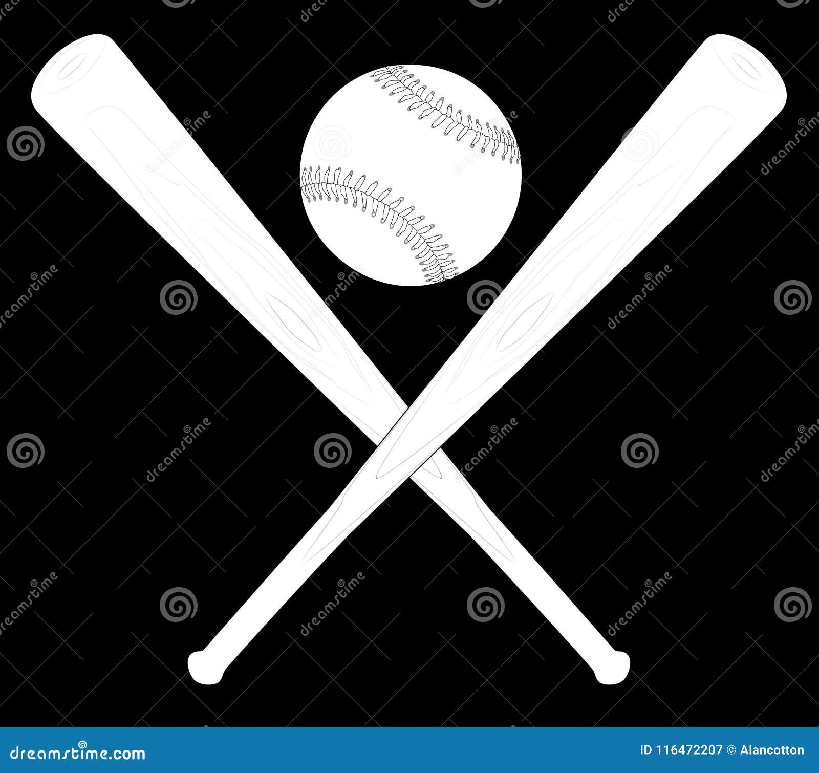 Baseball Bat and Ball on a Black Background Stock Vector Illustration