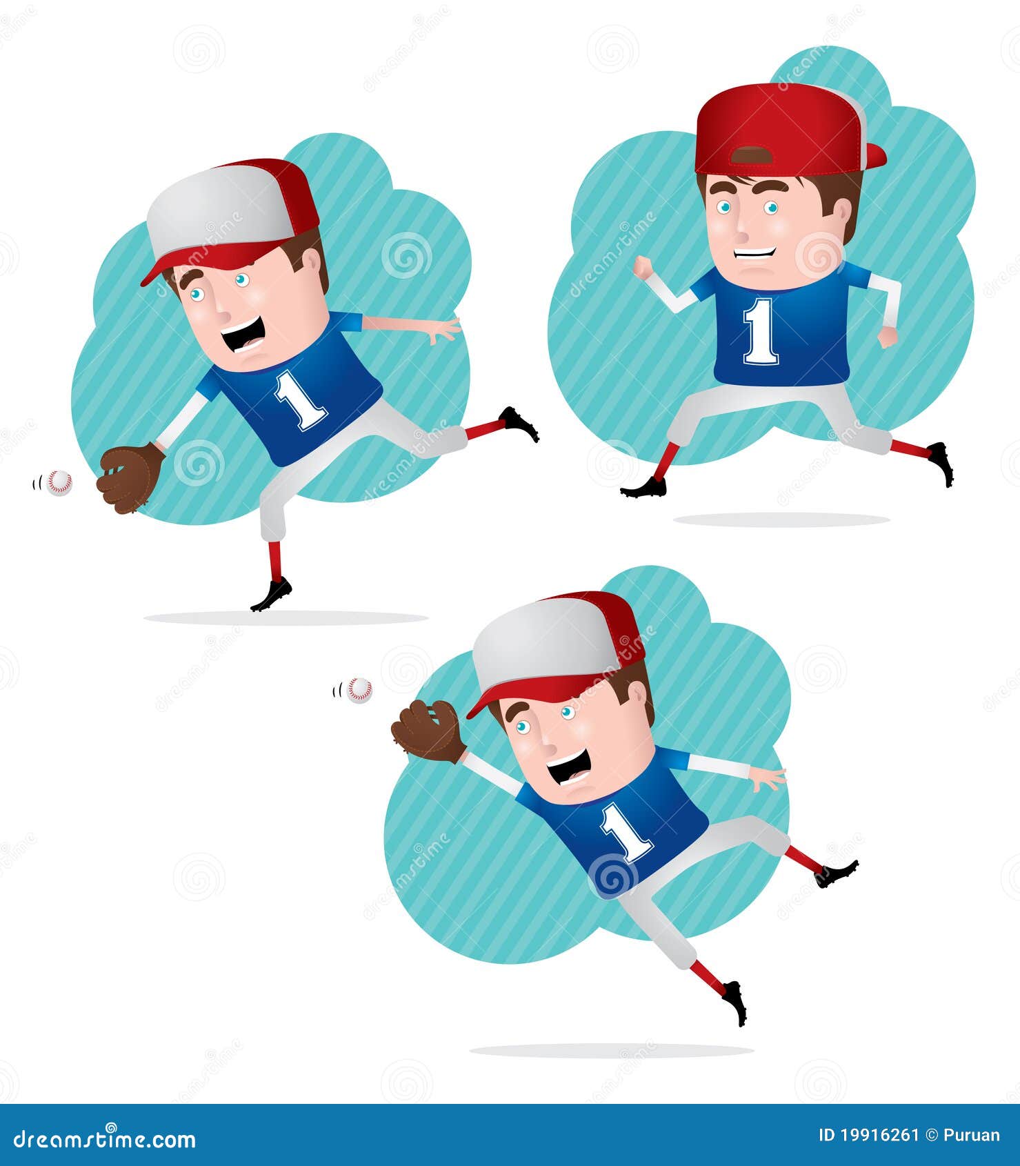 A cartoon illustration of a man baseball player running Stock