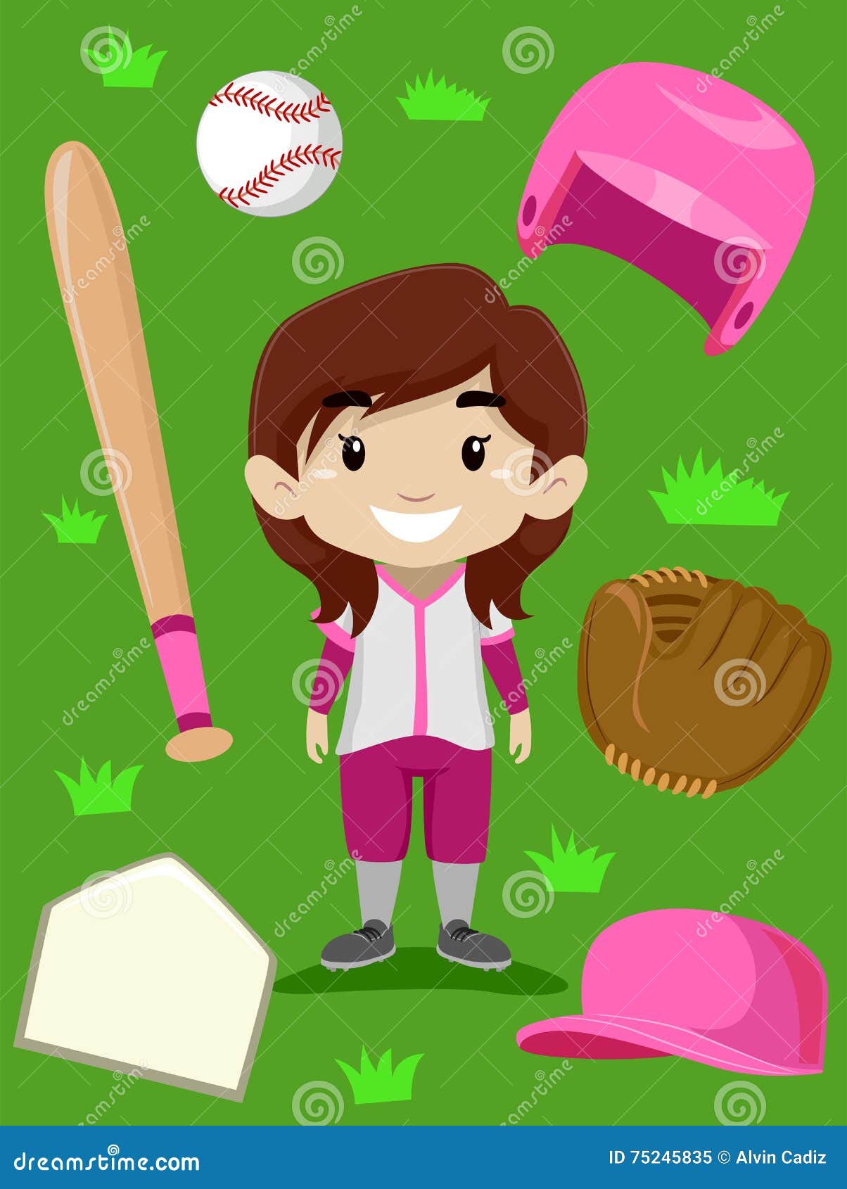 Baseball Player Girl Elements Stock Vector Illustration of design