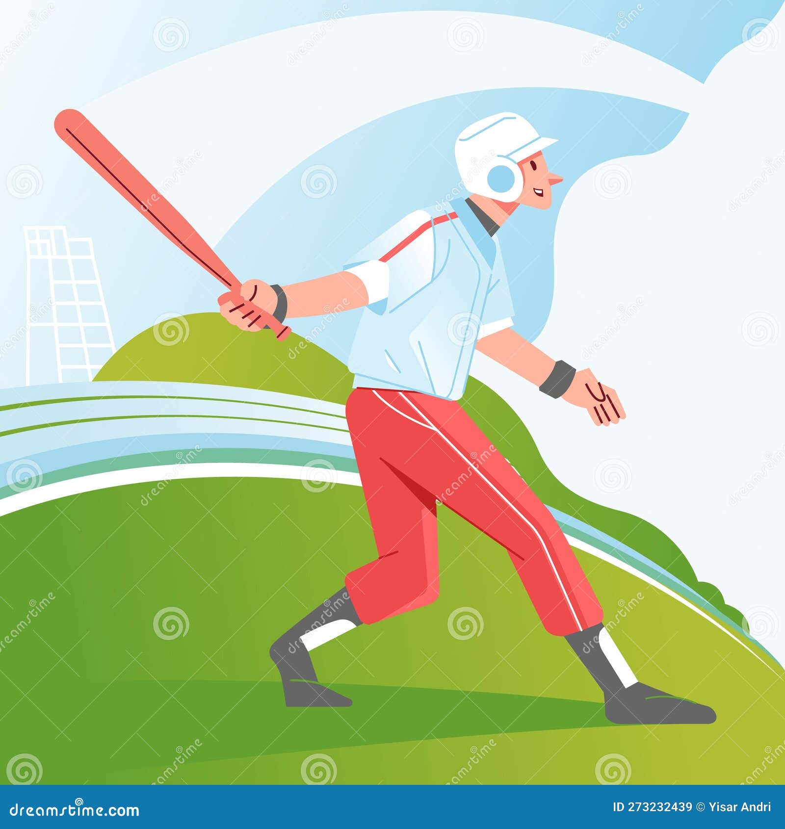 A Baseball Player Hits the Ball with a Bat. Baseball Player in Action