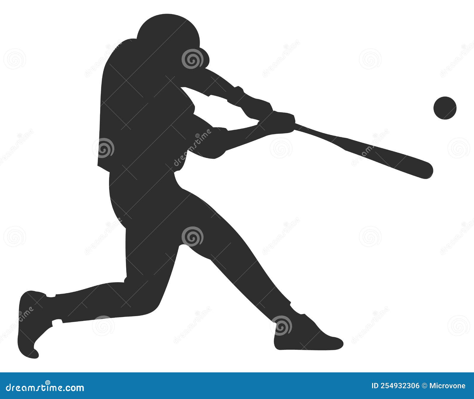 Baseball Player Hitting Ball with Bat. Black Silhouette Stock ...