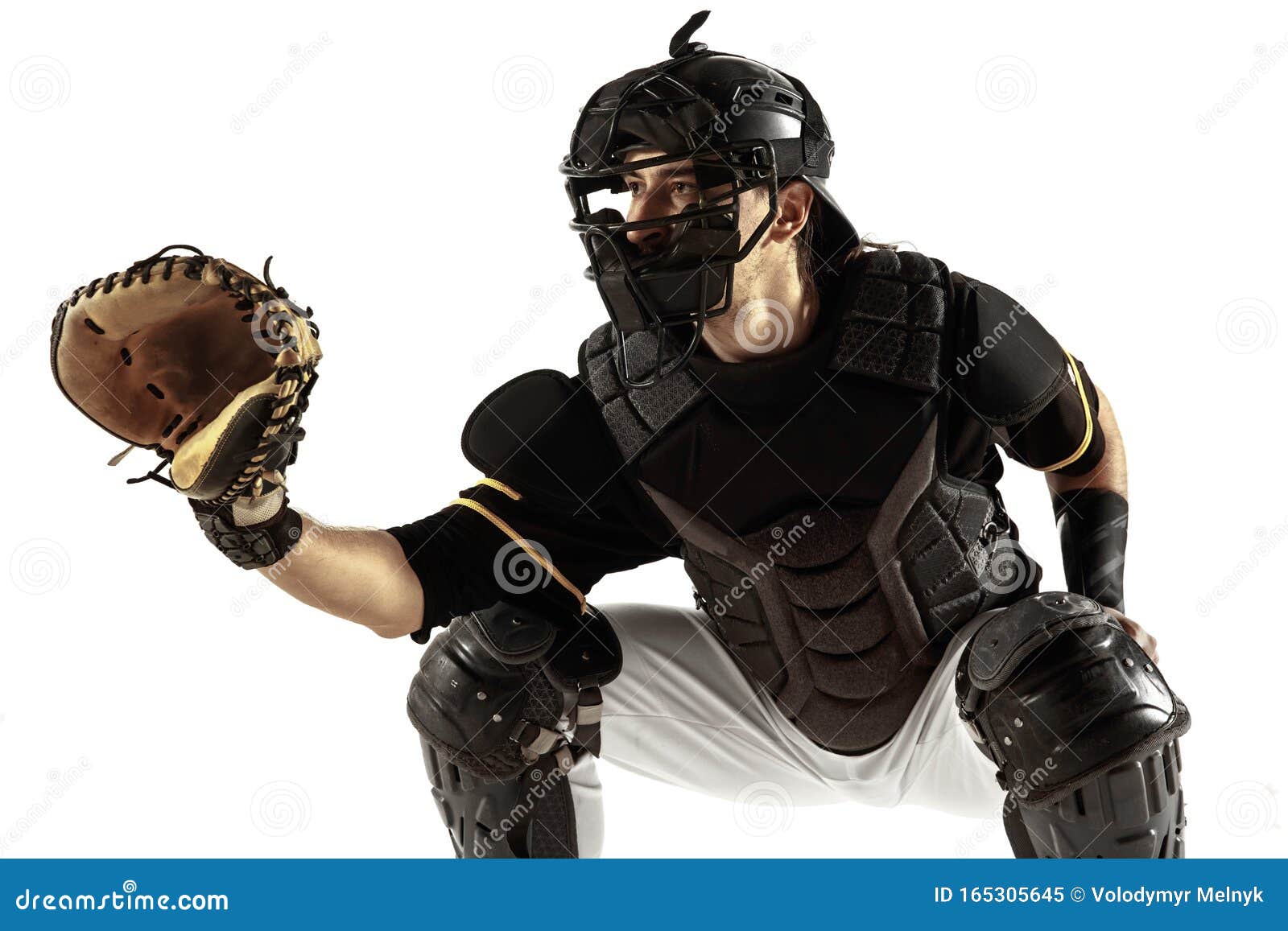 Baseball Player, Pitcher in a Black Uniform Practicing on a White