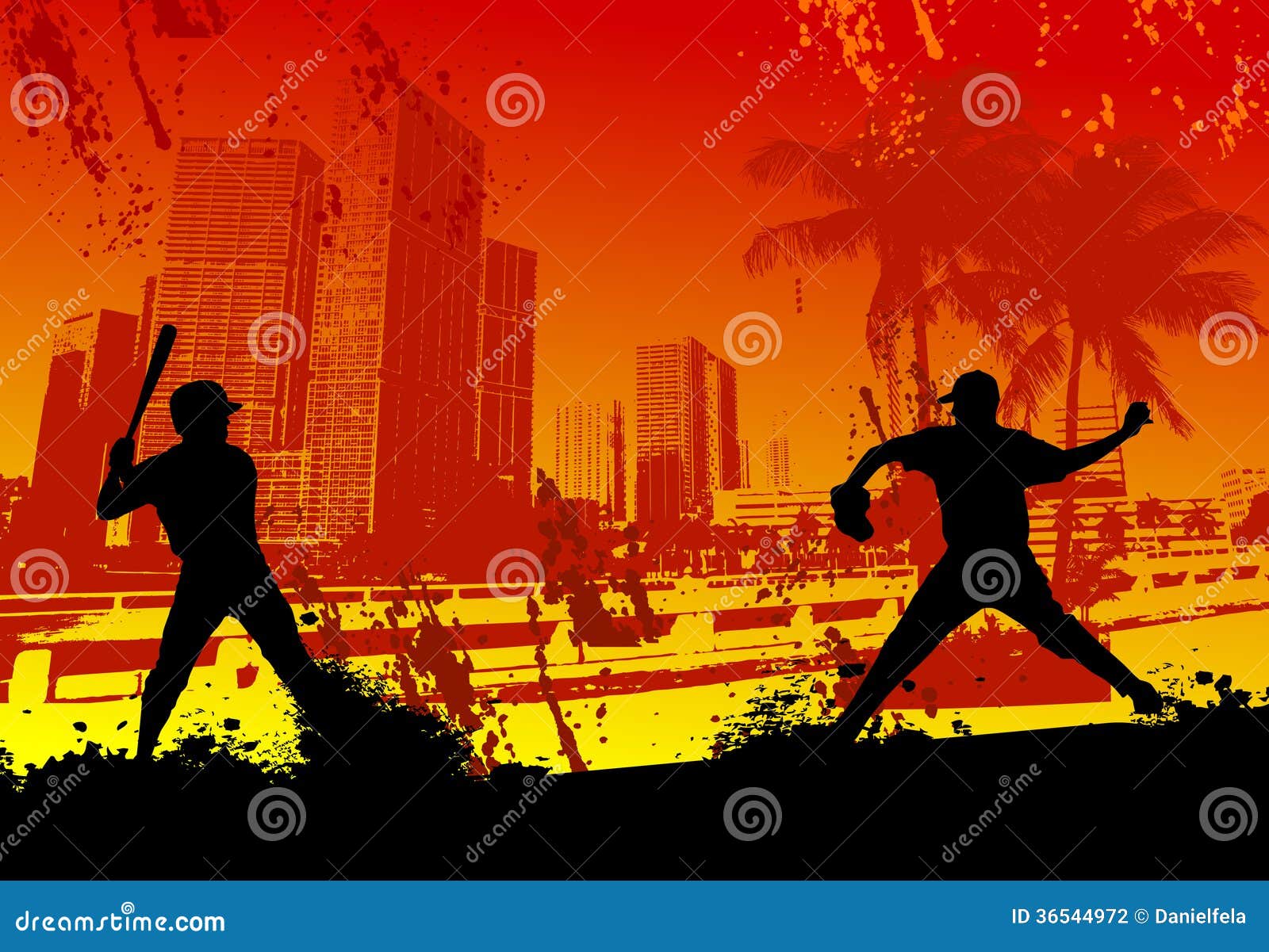 Baseball Player Urban City Background Stock Vector Illustration of