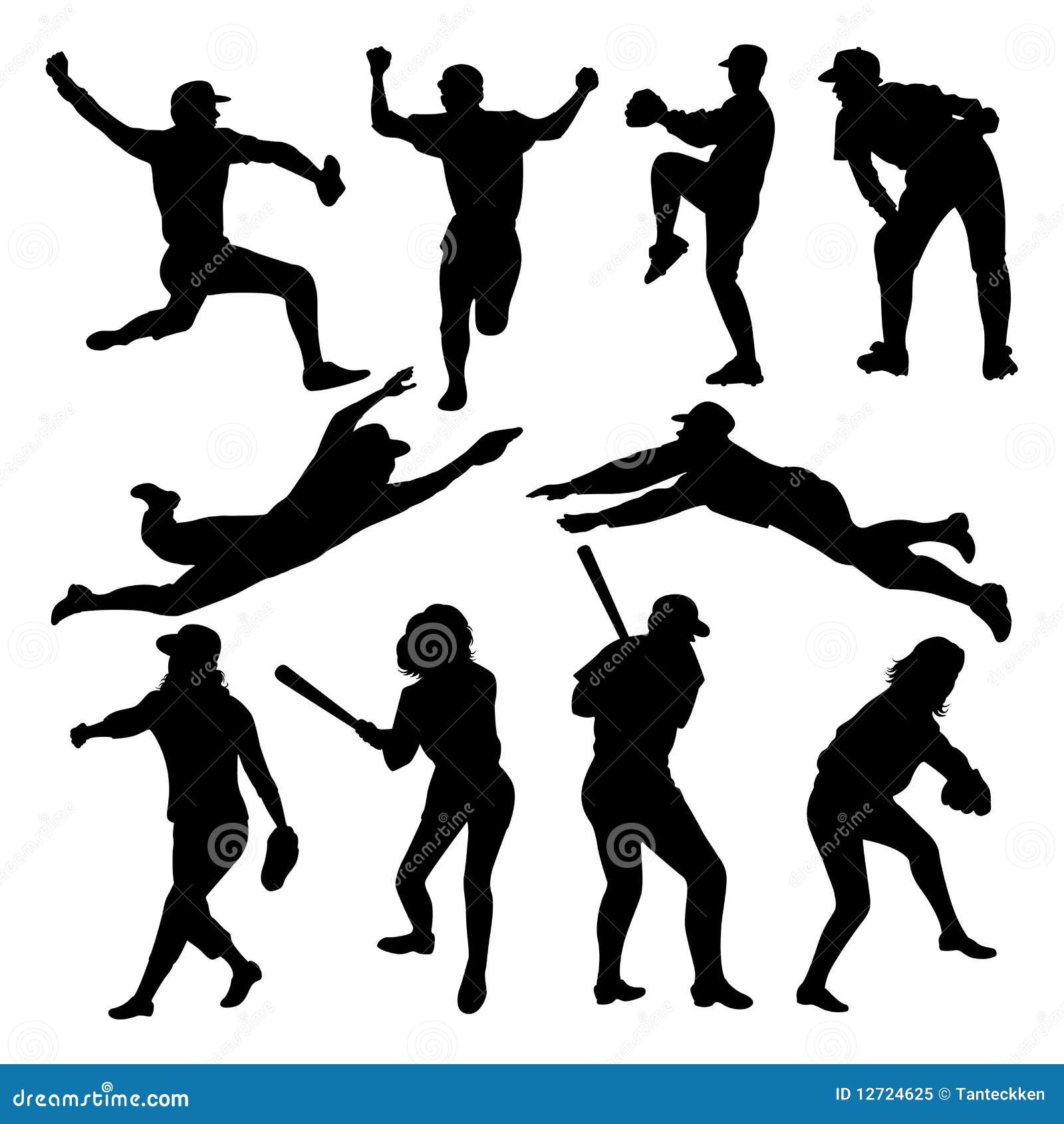 Baseball silhouettes stock vector. Illustration of painting - 12724625