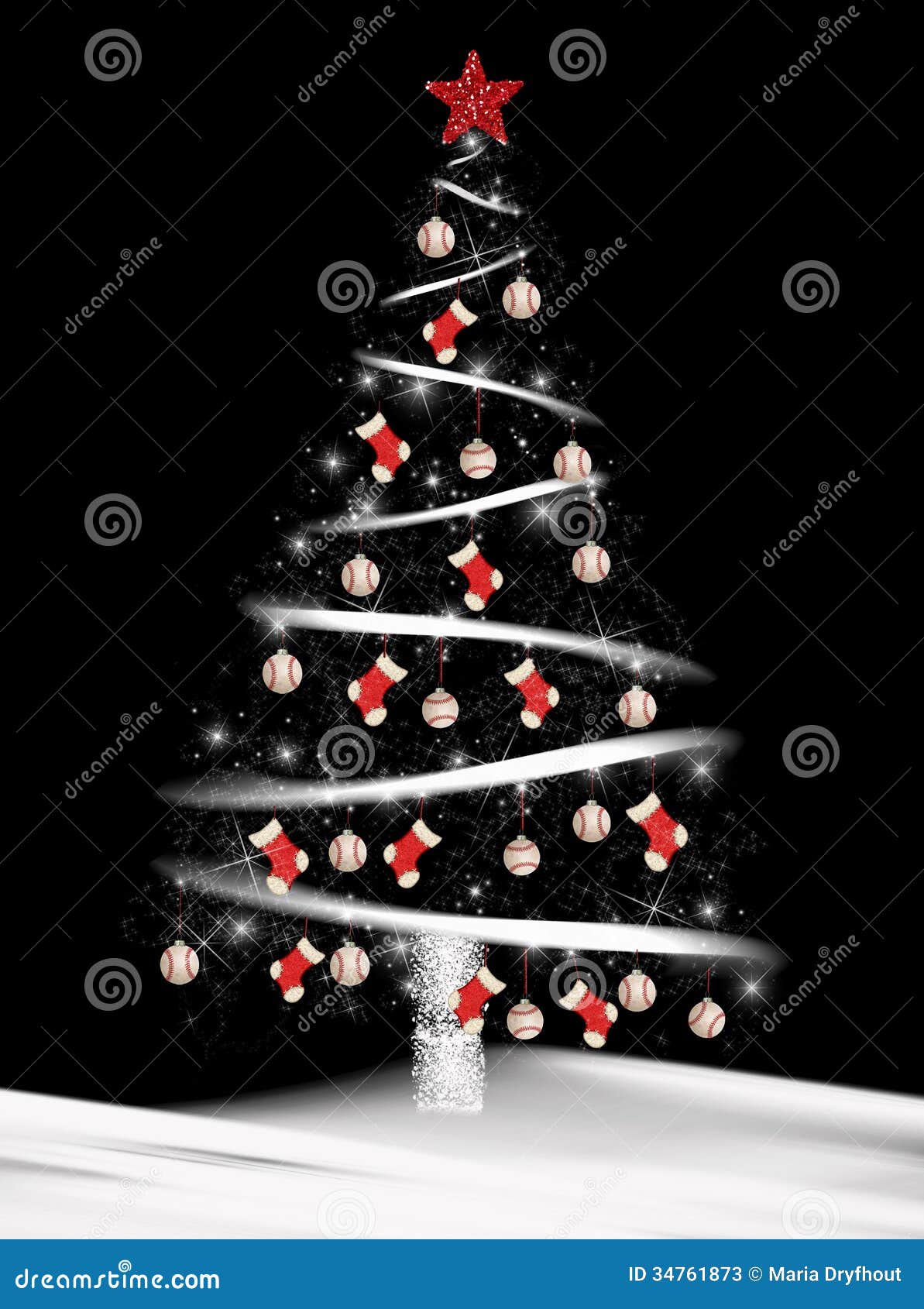 Baseball And Socks On Christmas Tree Stock Photos - Image 
