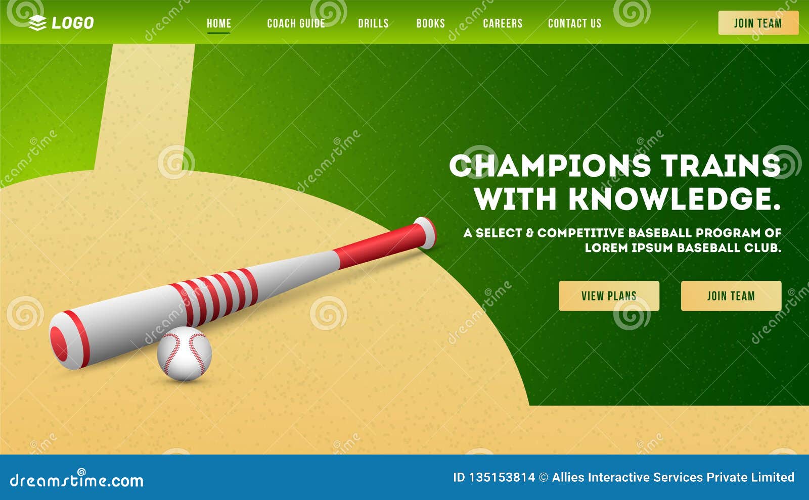 Baseball Sport Tournament Concept Website Template or Landing Page Design