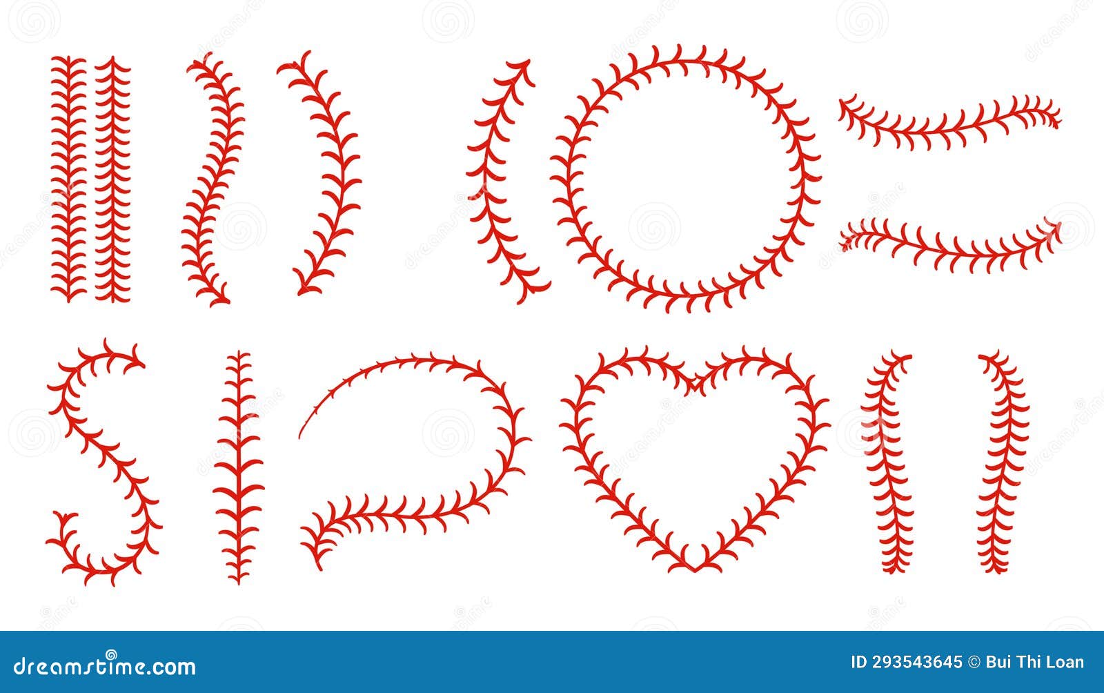 Baseball Stitching Lace, Sports Ball Laces Vector Set CartoonDealer