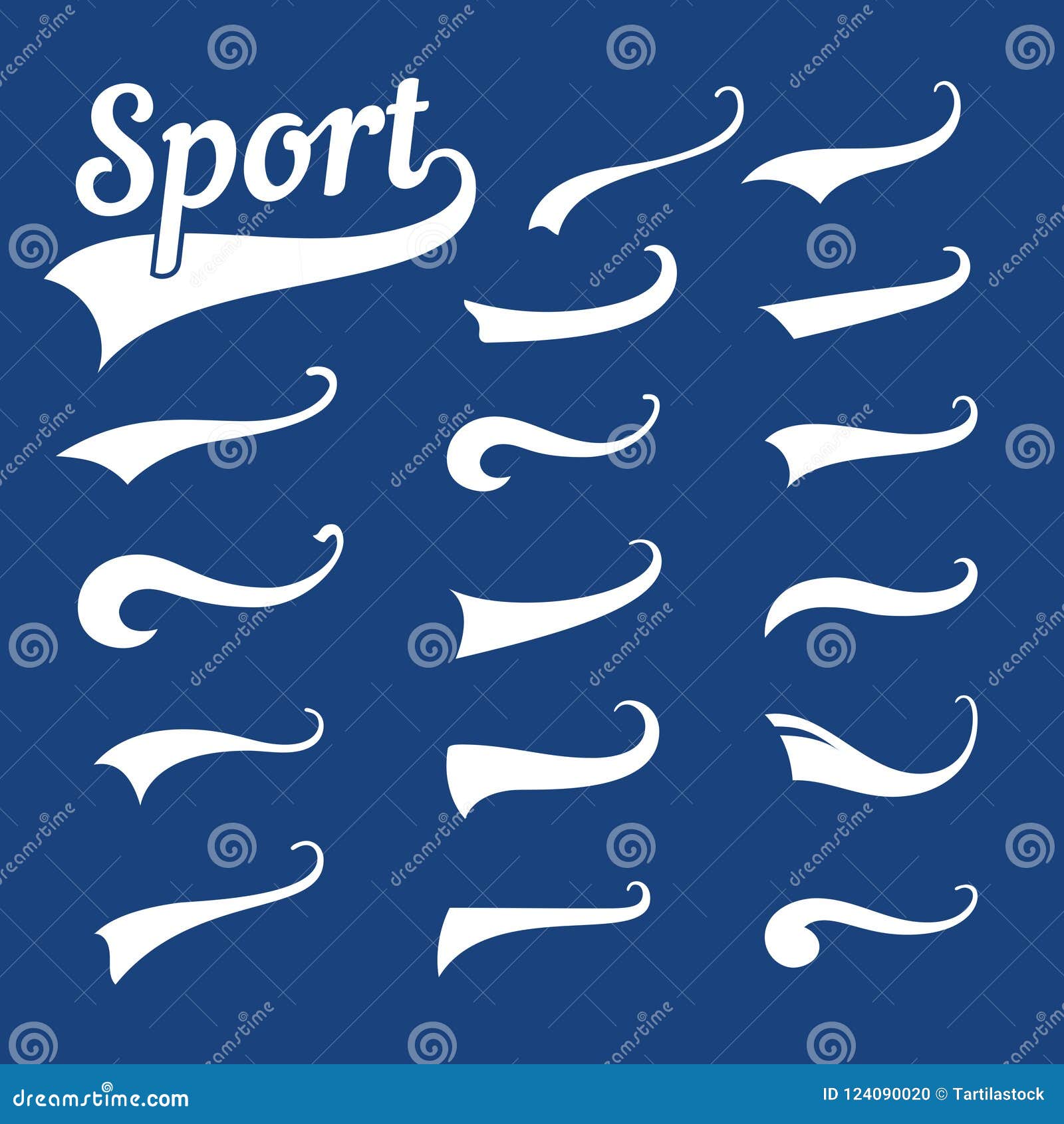 baseball tails. swoosh swash swish typography curly vintage graphics  set