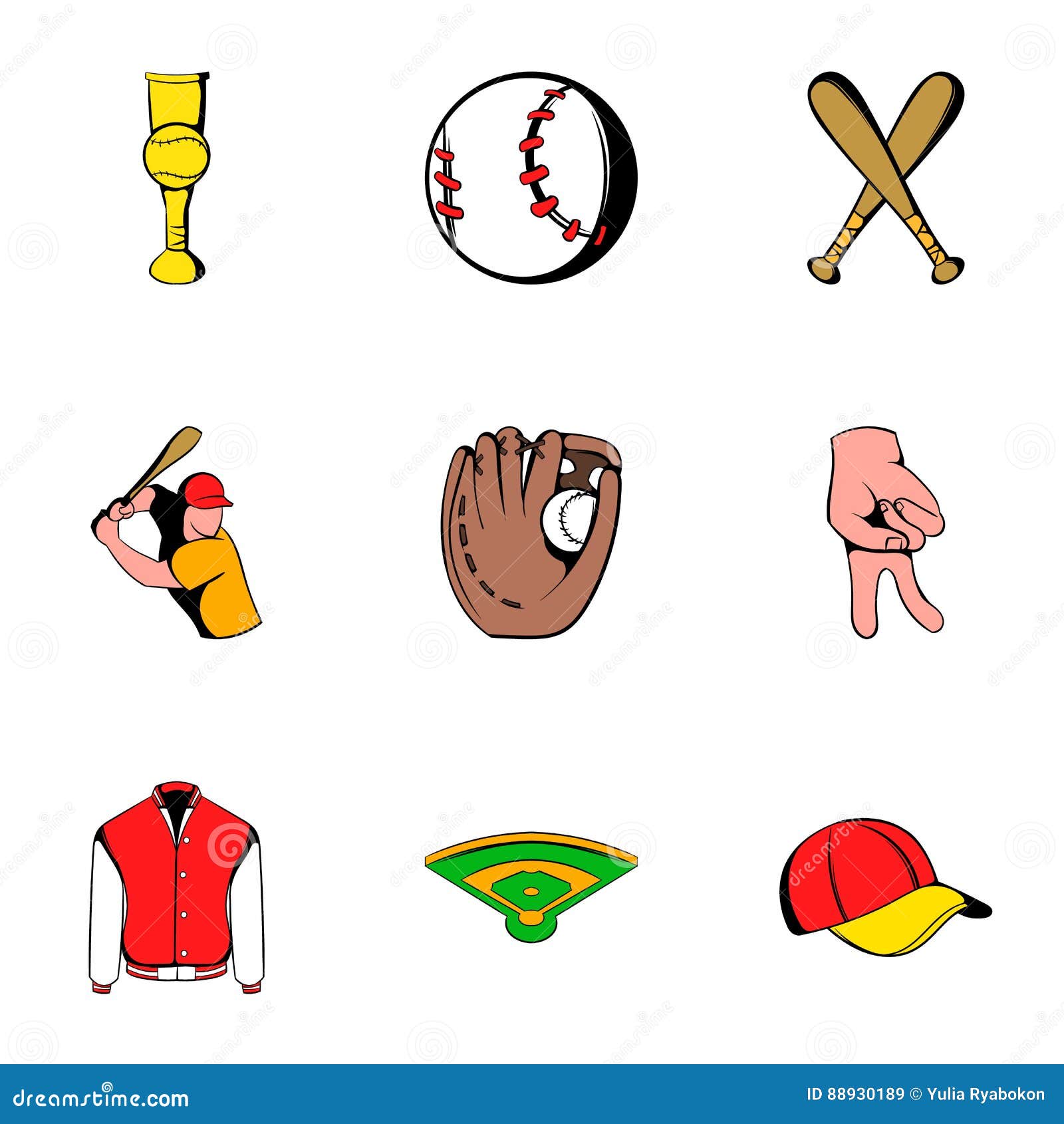 Baseball Uniform Icons Set, Cartoon Style Stock Vector Illustration