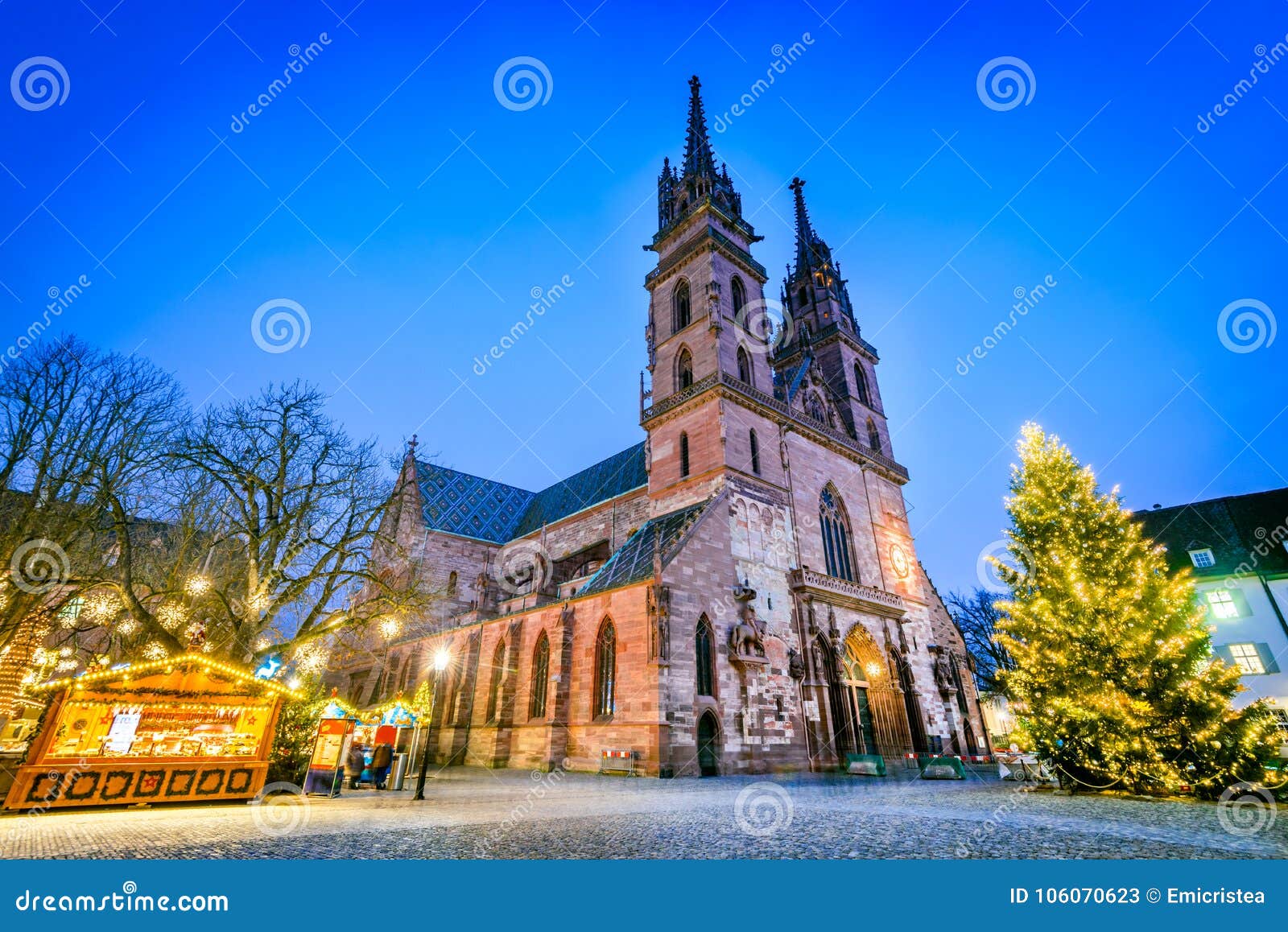 basel, swizterland - munster cathedral and christmas market