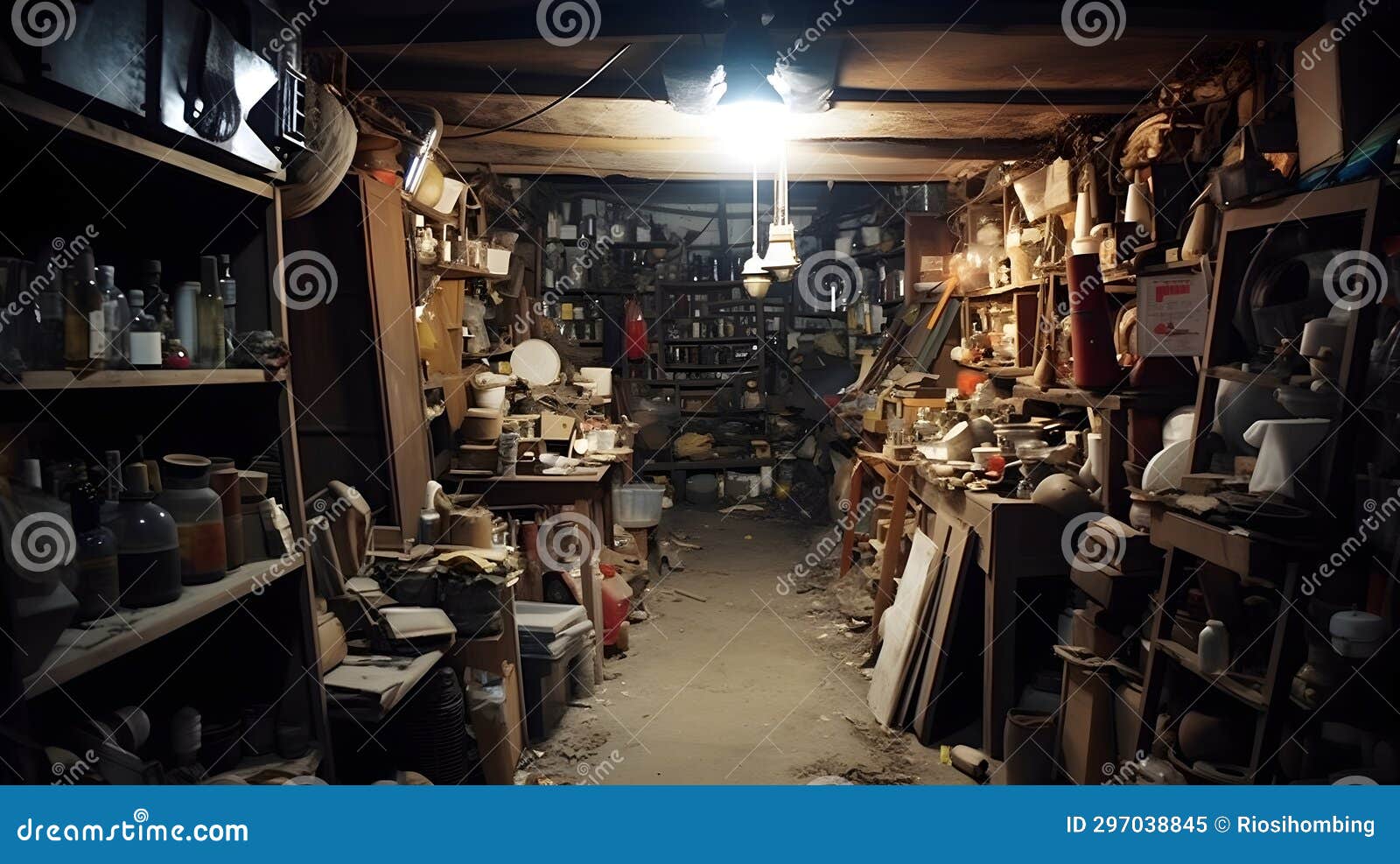 Basement Full of Stuff, Messy and Dirty with Dust Stock Illustration Illustration of mess