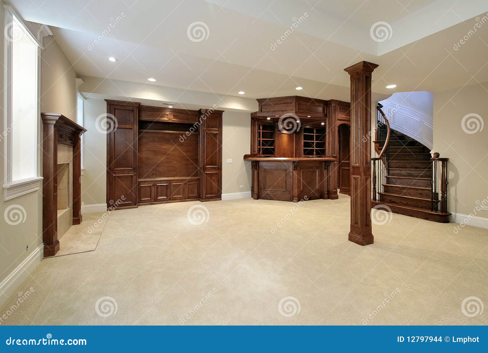 basement with wood cabinetry