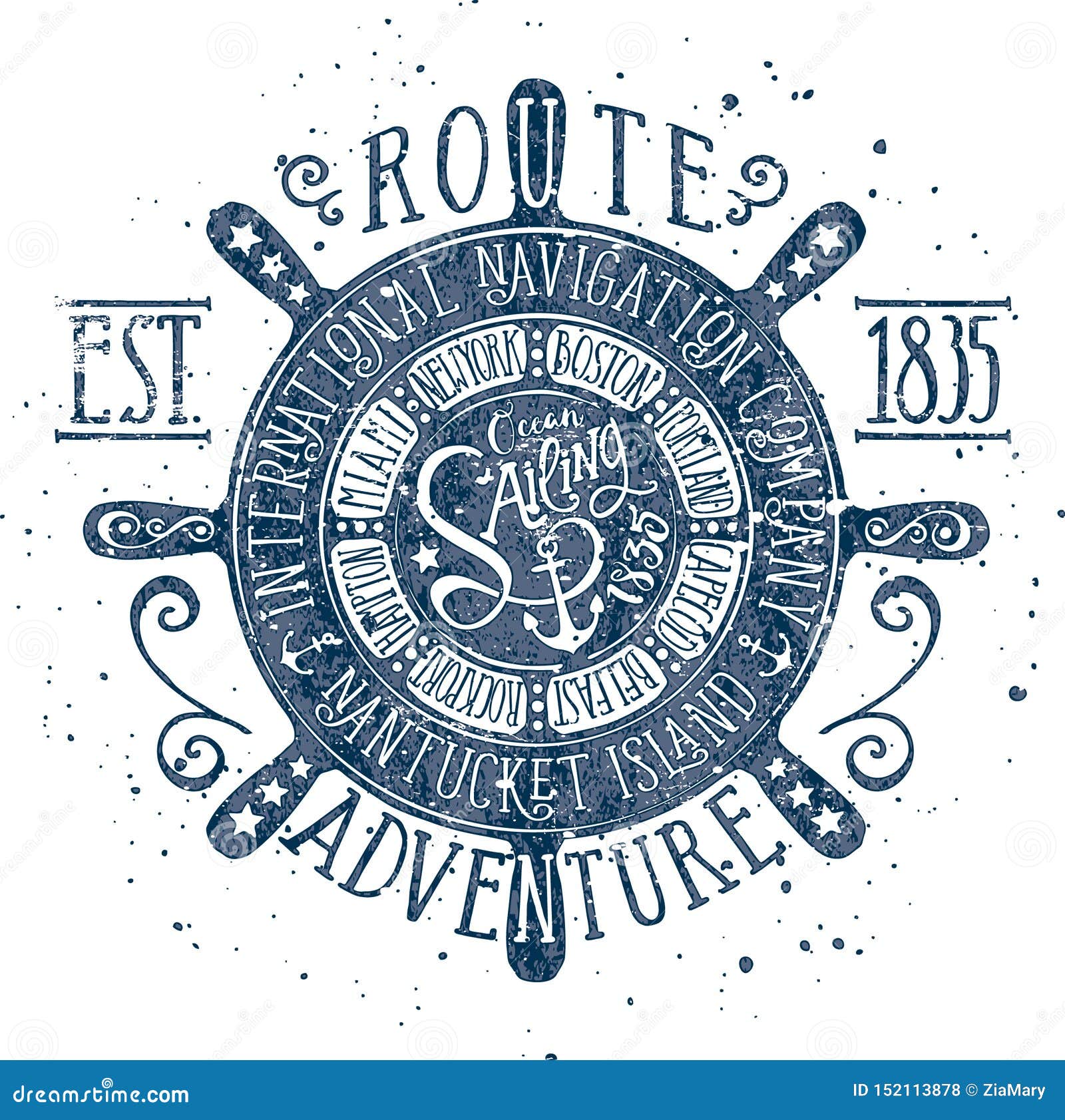 Vintage Nautical Sailing Adventure Badge Stock Vector Illustration of seaman, symbol 152113878