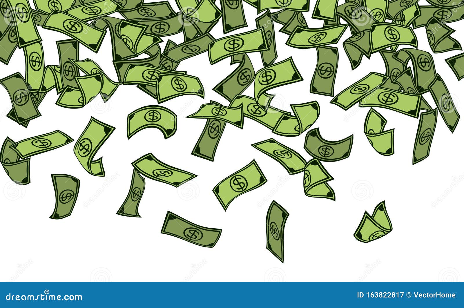 Raining Money Icon, Banknote Rain Background, Vector Stock Illustration