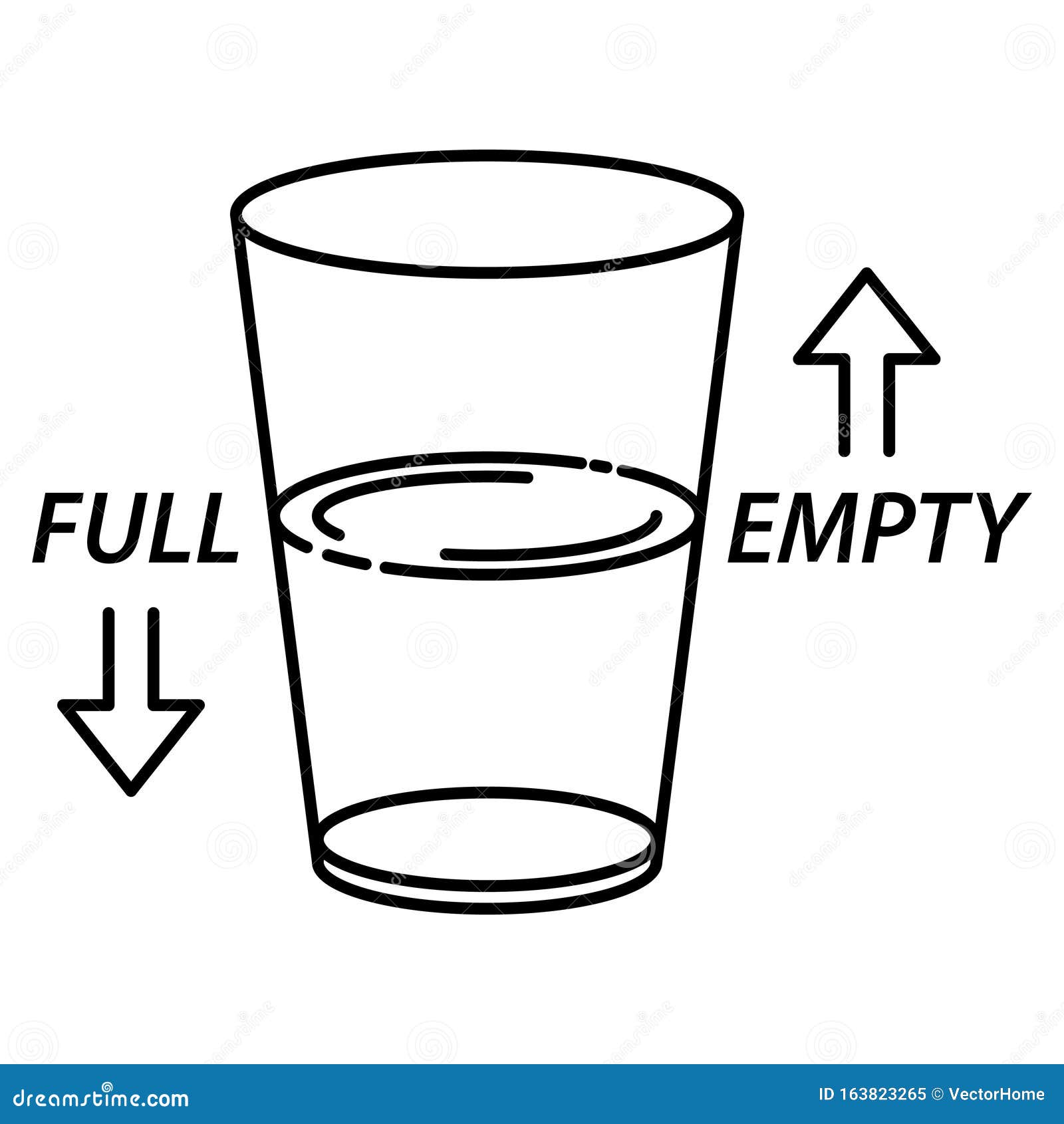 Half Full and Half Empty Glass Icon, Vector Line Illustration Stock Vector Illustration of