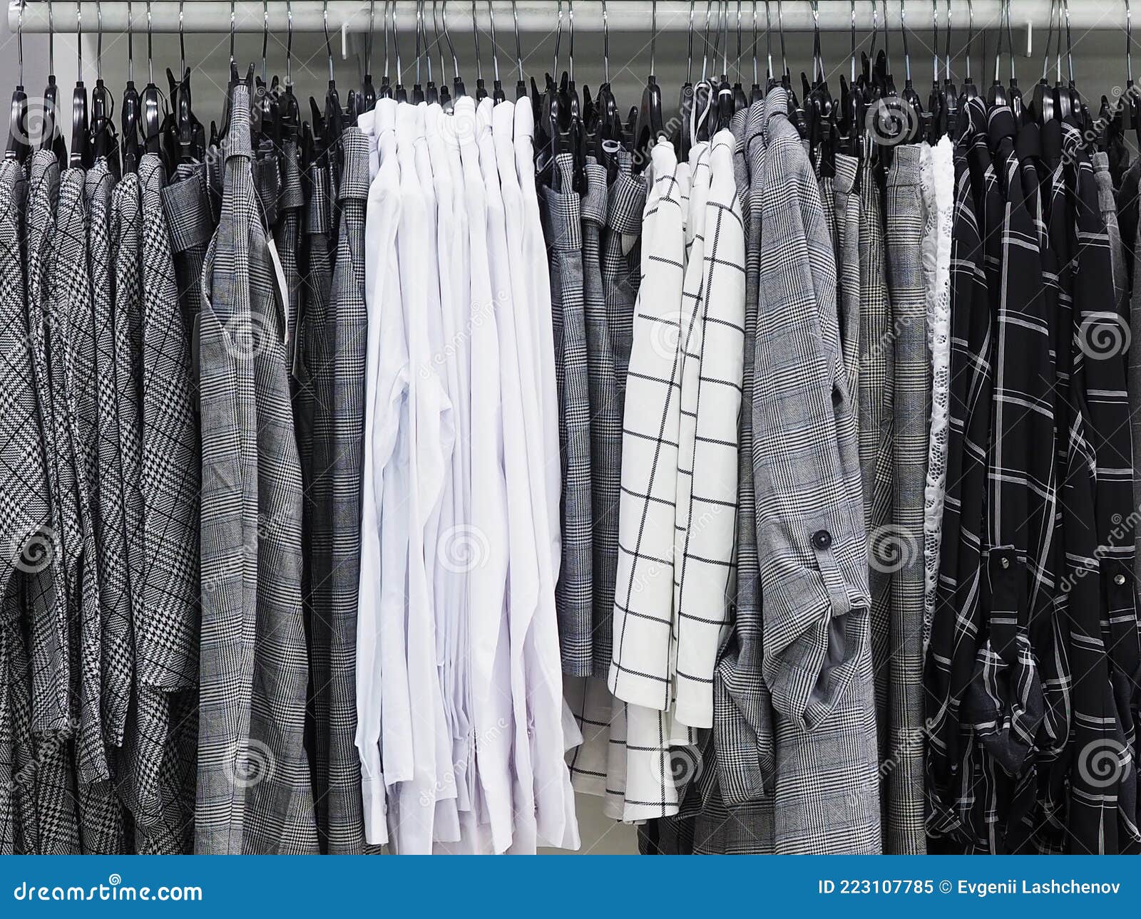 Basic Collection Clothes, Checkered and Plain, Hang on Hangers in the