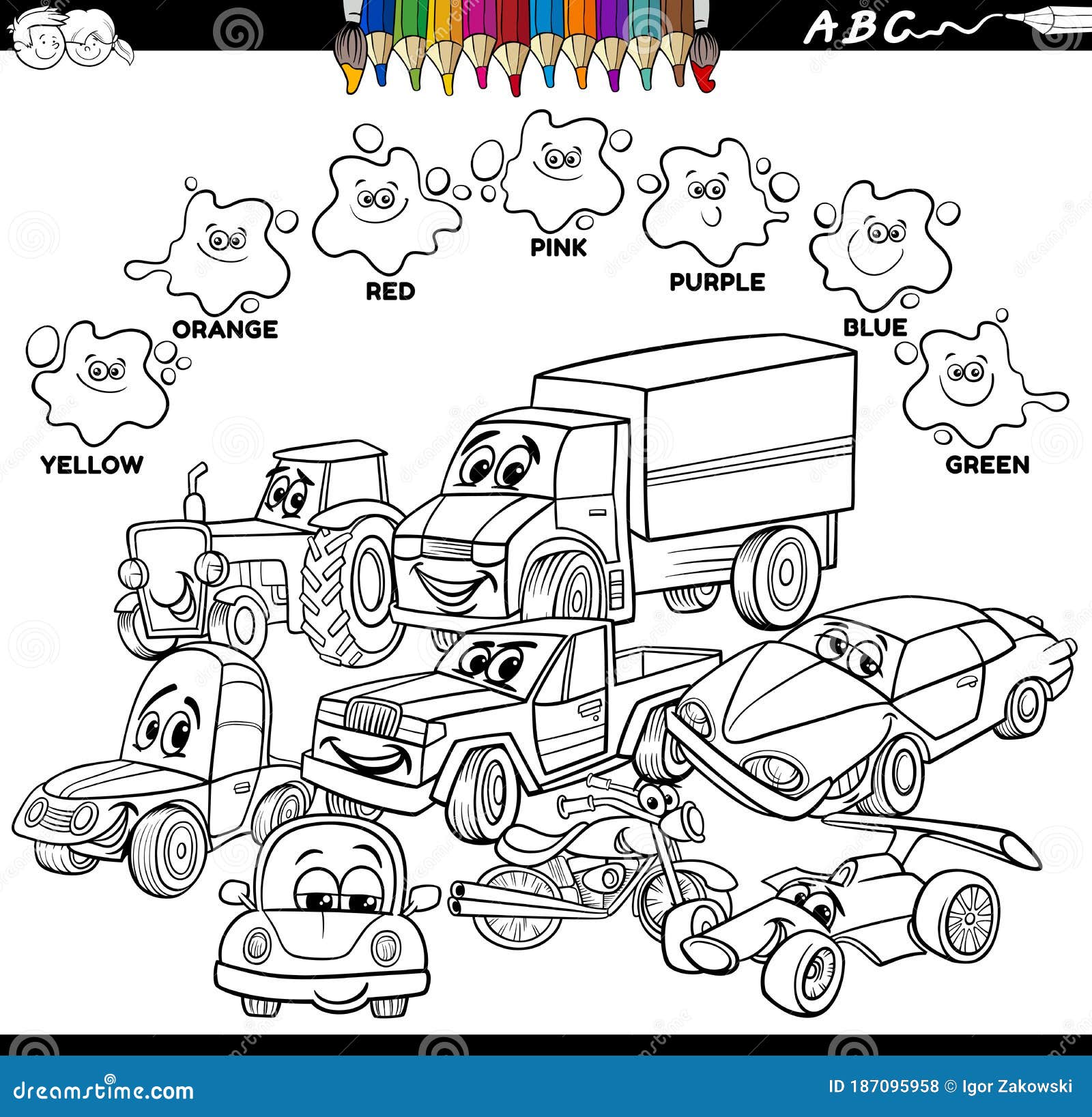 Download Basic Colors Color Book With Cars Characters Stock Vector Illustration Of Application Generic 187095958