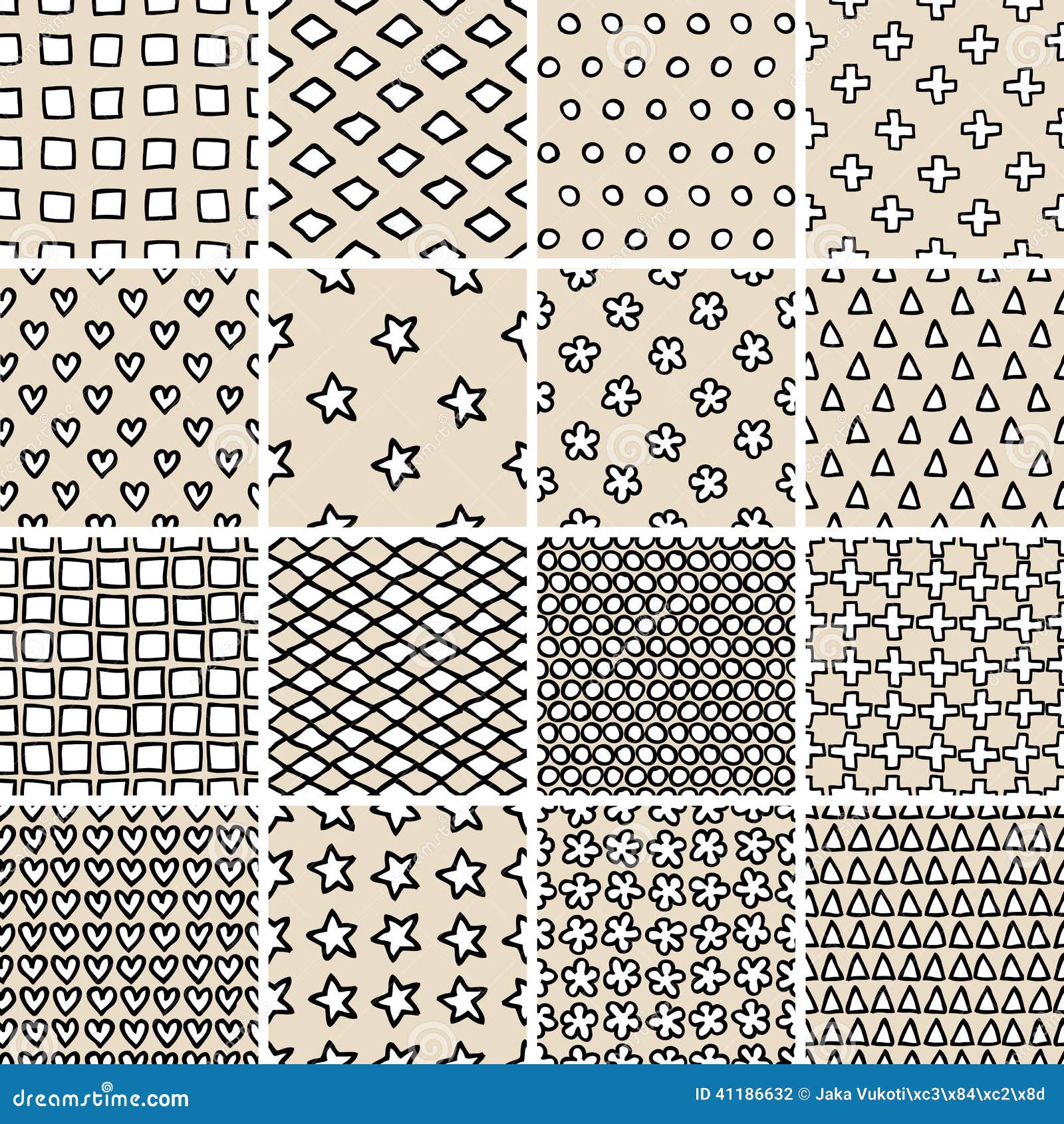 Basic Doodle Seamless Pattern Set No.9 In Black And White ...