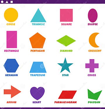 Basic Geometric Shapes with Captions Set for Children Stock ...