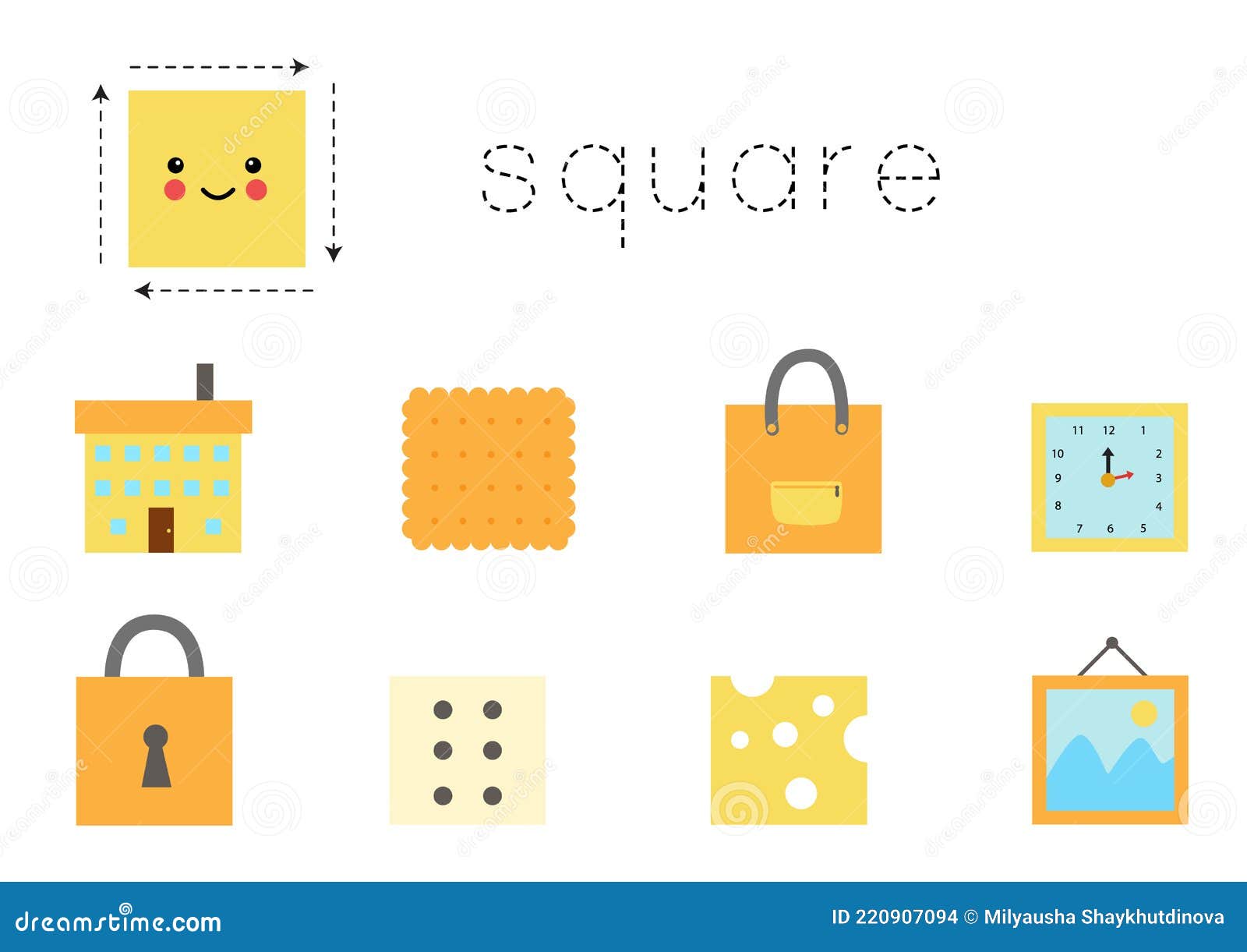Learning Basic Geometric Form for Children. Cute Square. Stock Vector ...