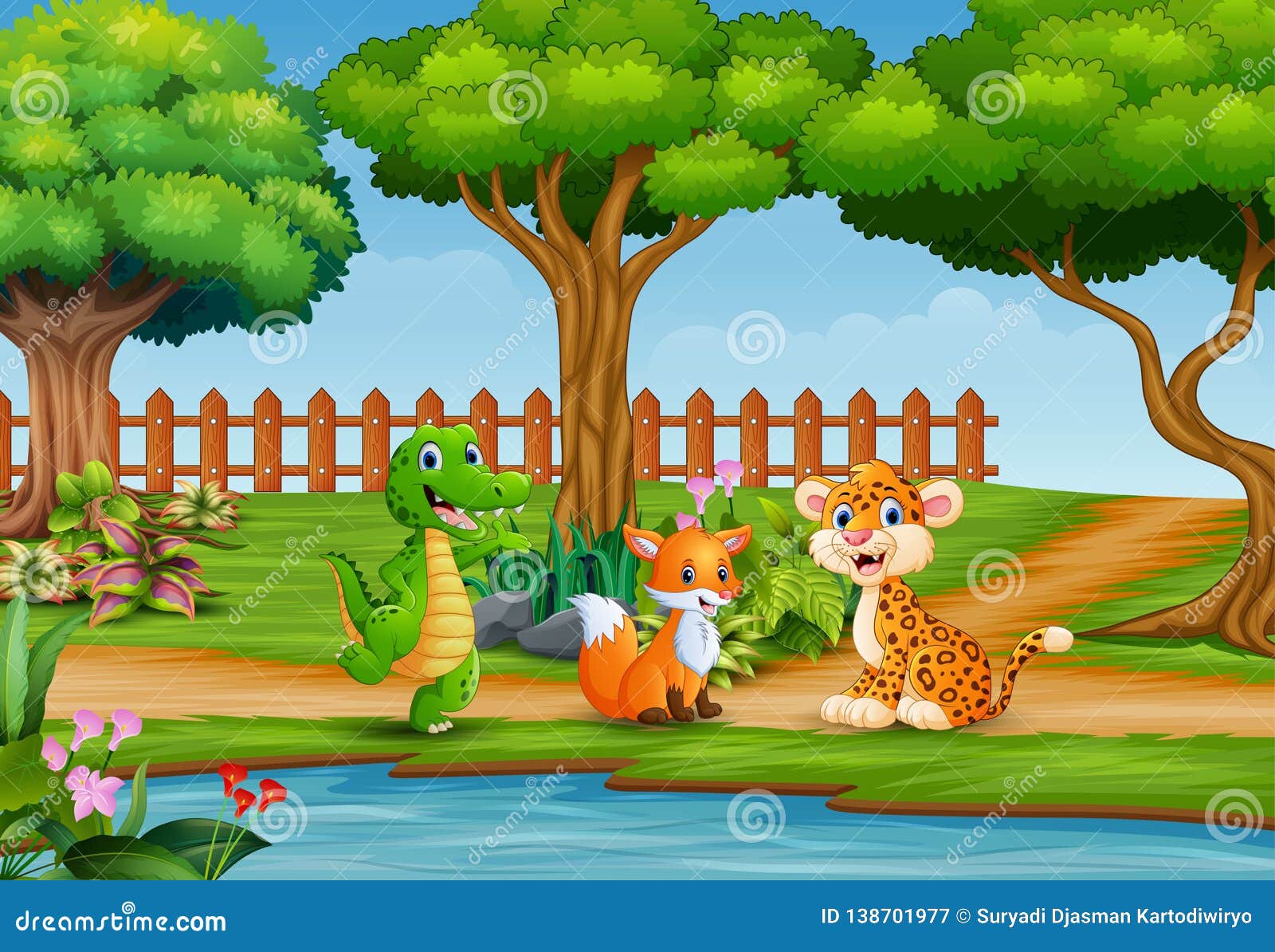 Basic Happy Wild Animal on the Beautiful Landscape Stock Vector