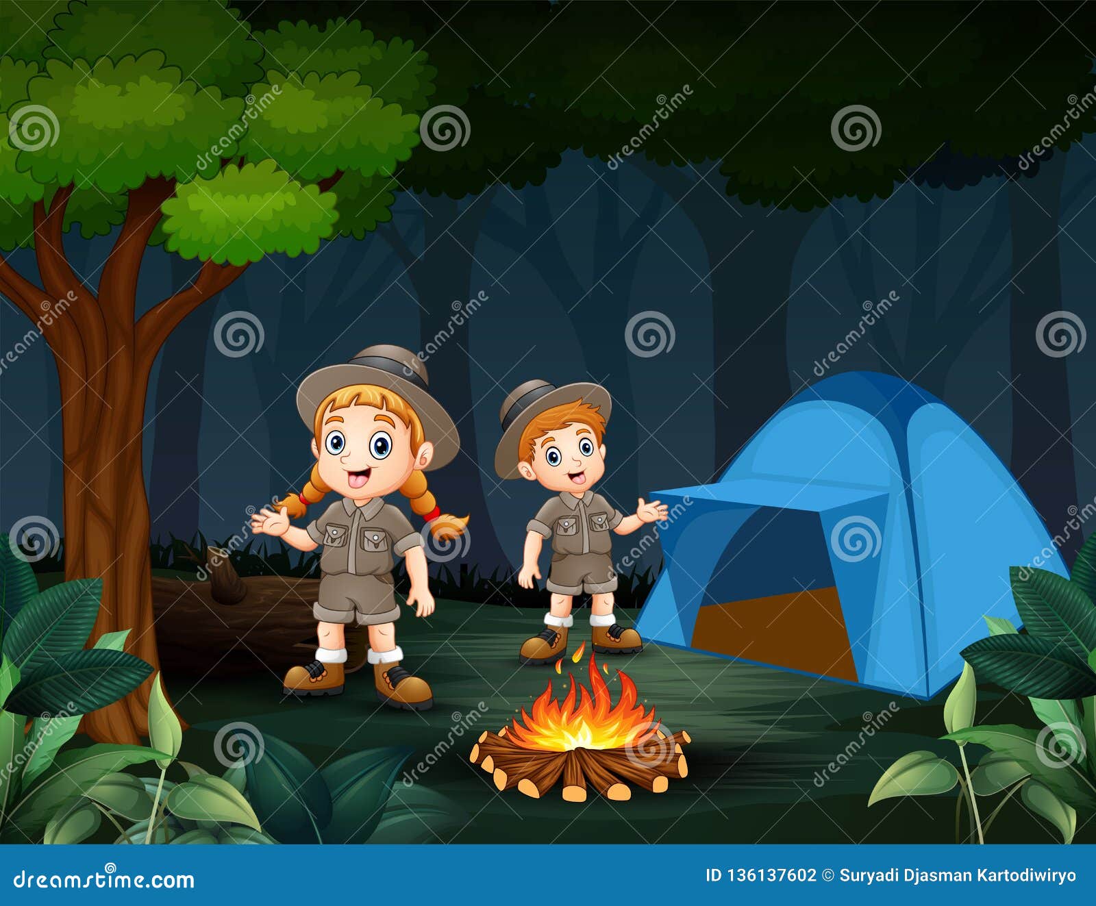 Cartoon Of Two Zookeepers Are Camping In The Forest Stock Vector ... Girl Cartoon Zoo Keeper