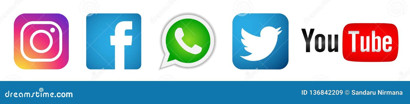 Set Of Popular Social Media Logos Icons Instagram Facebook Twitter Youtube Whatsapp Element Vector On White Background Editorial Stock Image Illustration Of Social Facebook