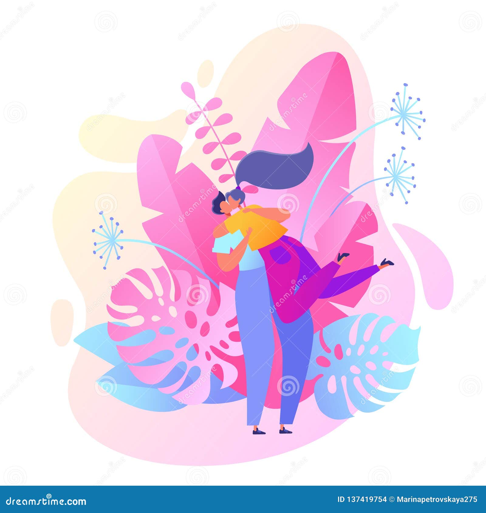 Happy Flat People Character Embrace and Kiss. Stock Vector ...