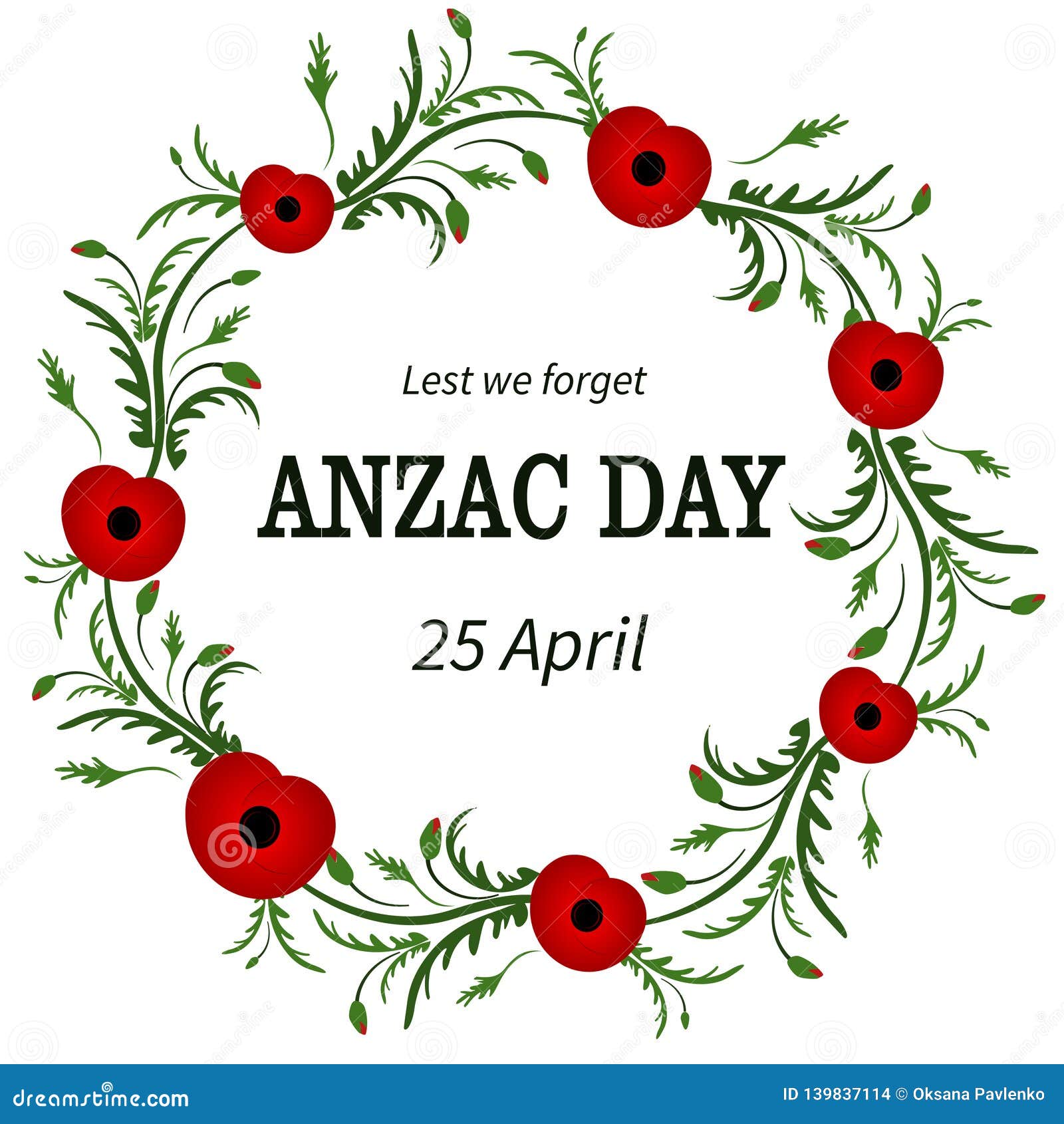 Red Poppy Flower . Anzac Day, Floral Frame. Poppy Wreath. Second World