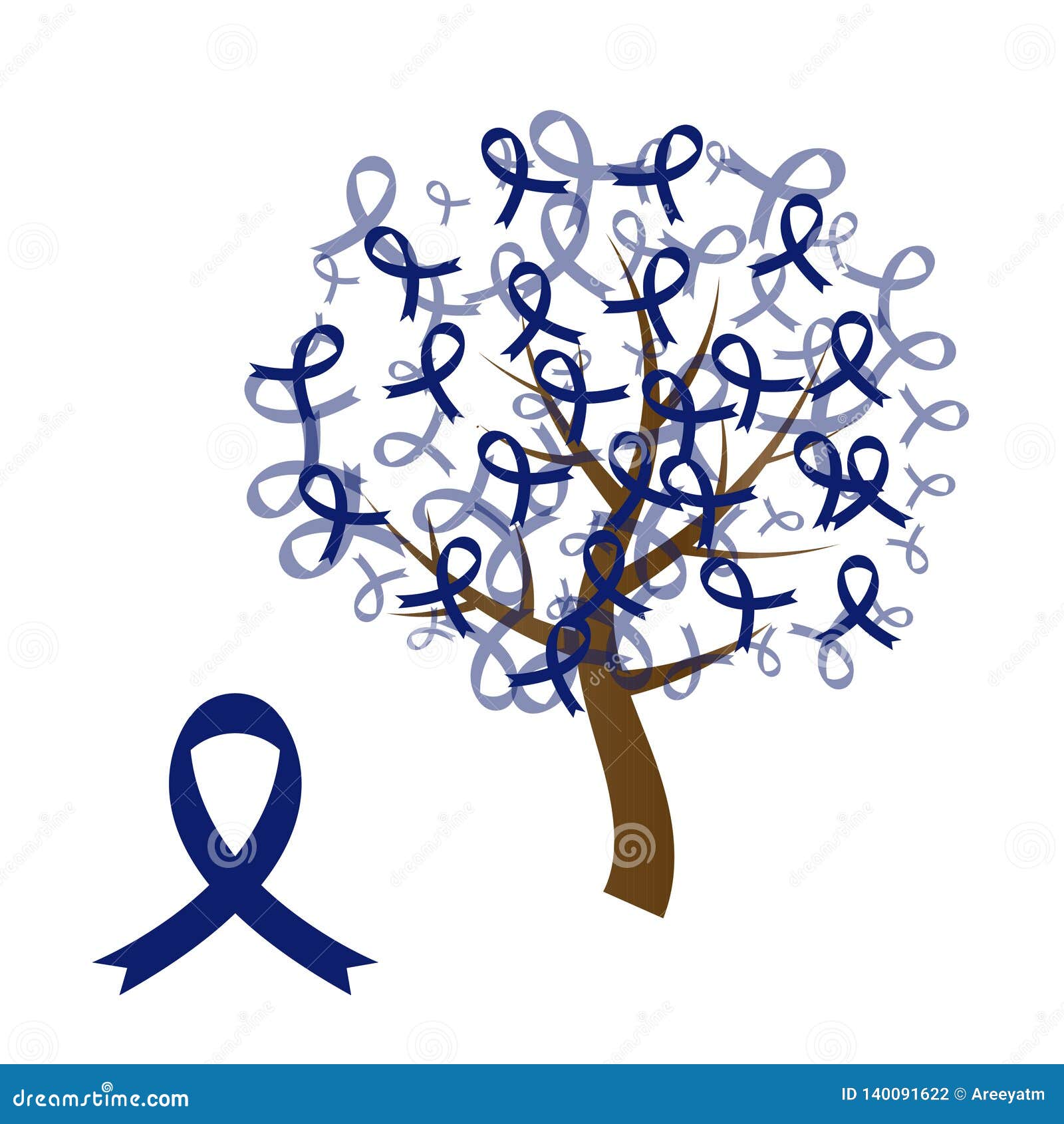 Blue Awareness Ribbons Tree. Stock Illustration Illustration of